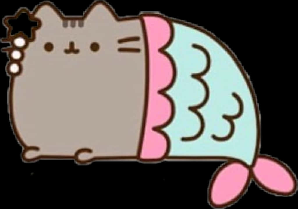 Pusheen Deniz Kızı Karikatürü Duvar Kağıdı