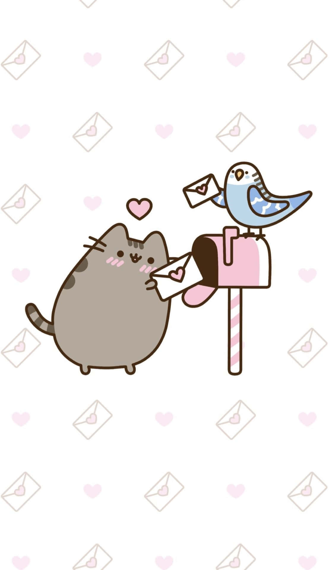 pusheen kedi ve posta kutusunda kuş Duvar Kağıdı