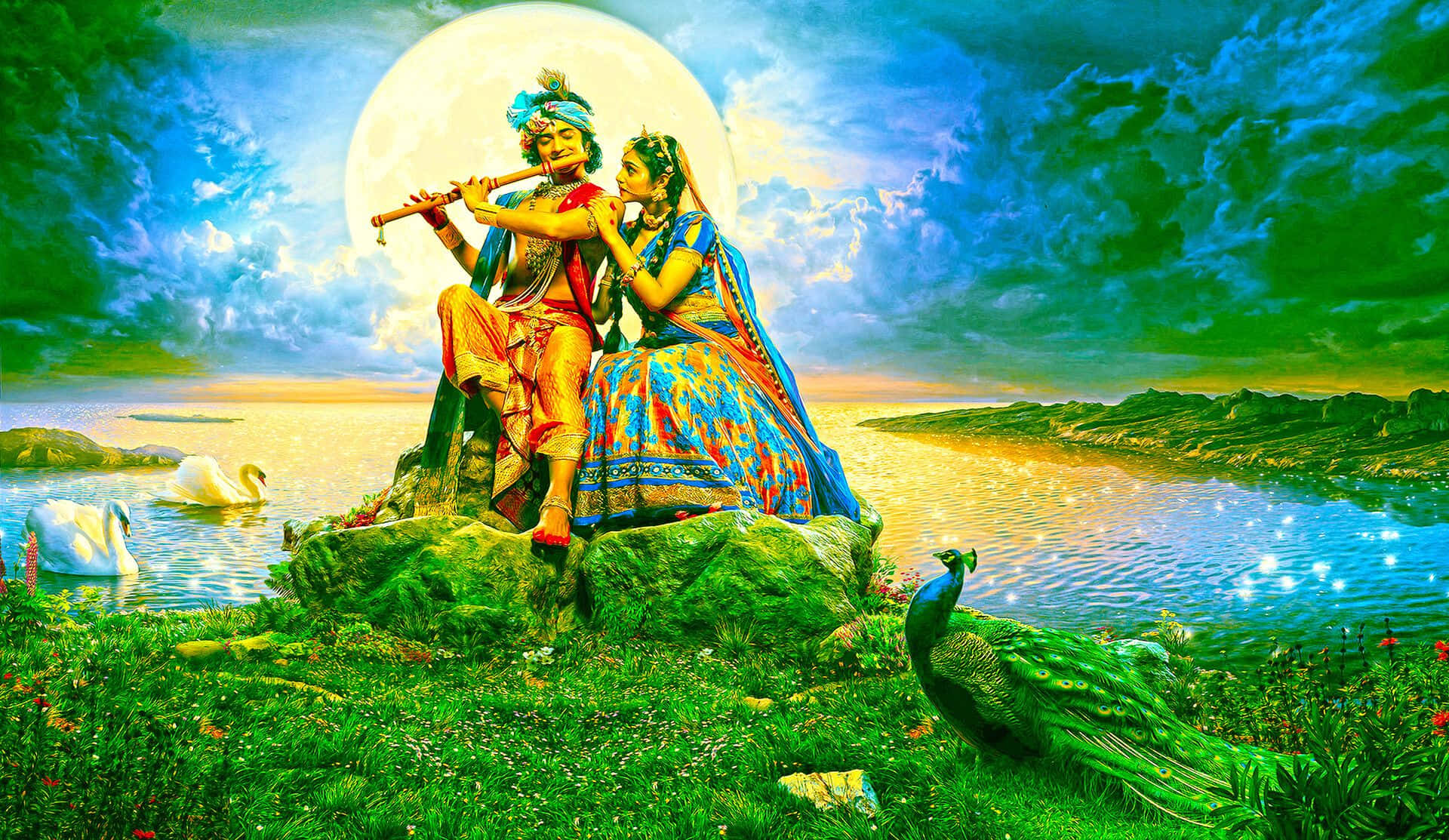 Radha Krishna'nın İlahi Aşkının Adanmışlık Zarafeti Duvar Kağıdı
