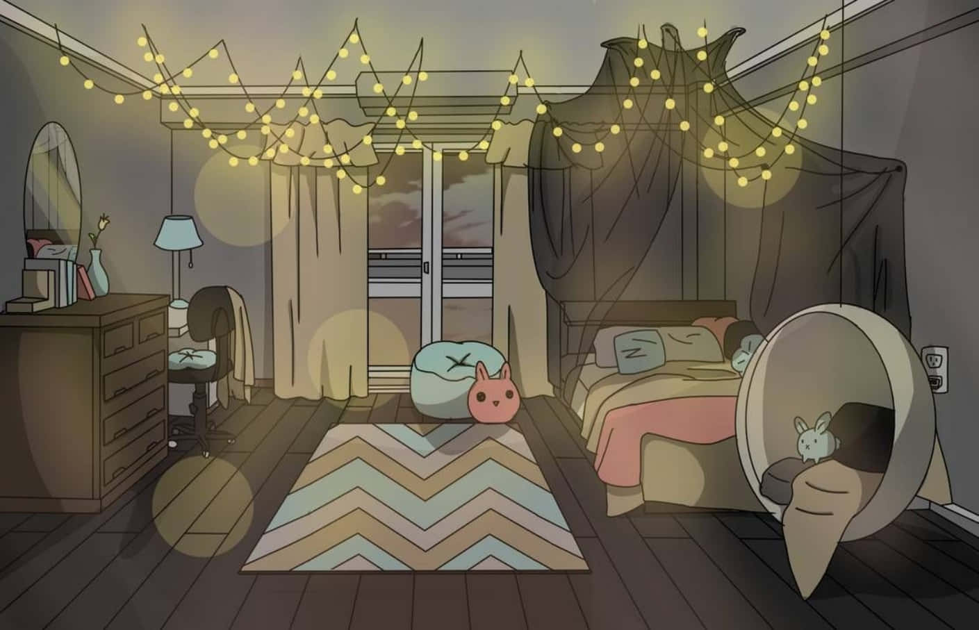 Rahat ama canlı anime esintili bir oda Duvar Kağıdı