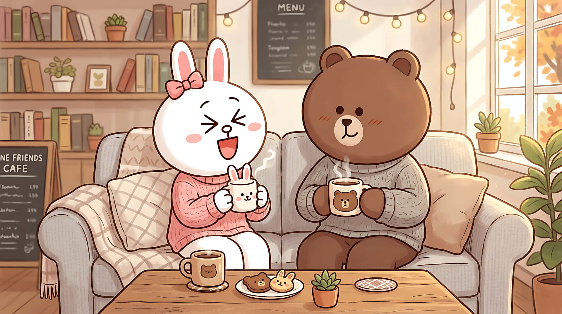 tavşan,ayı,rabbit,kafe,kahve,dostluk,sevimli,kawaii,illüstrasyon,karikatür,rahat,hygge,kazaklar,sonbahar,kış,iç mekan,yaşam tarzı,arkadaşlar,aşk,çift