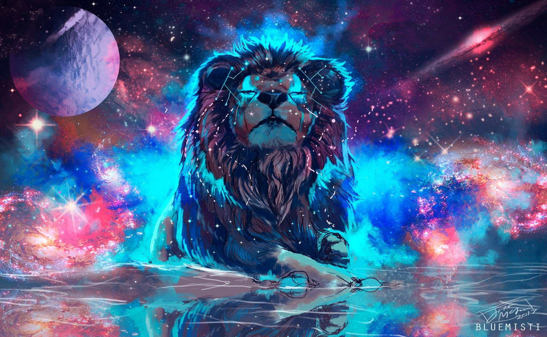 Rahatlatan Aslan Galaksi Neon Sanatı Duvar Kağıdı