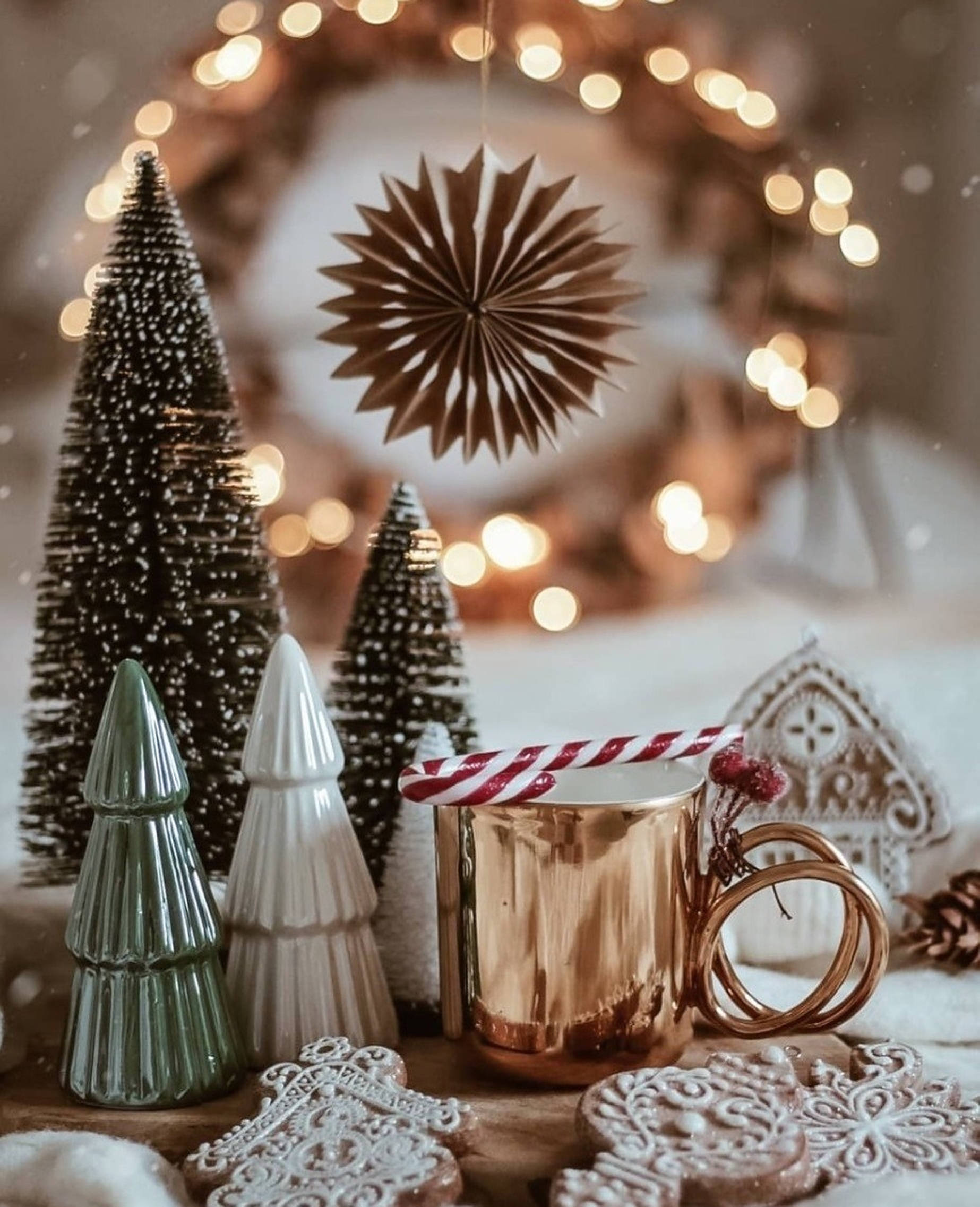 Rahatlatan Noel Estetiği Altın Kupa Duvar Kağıdı