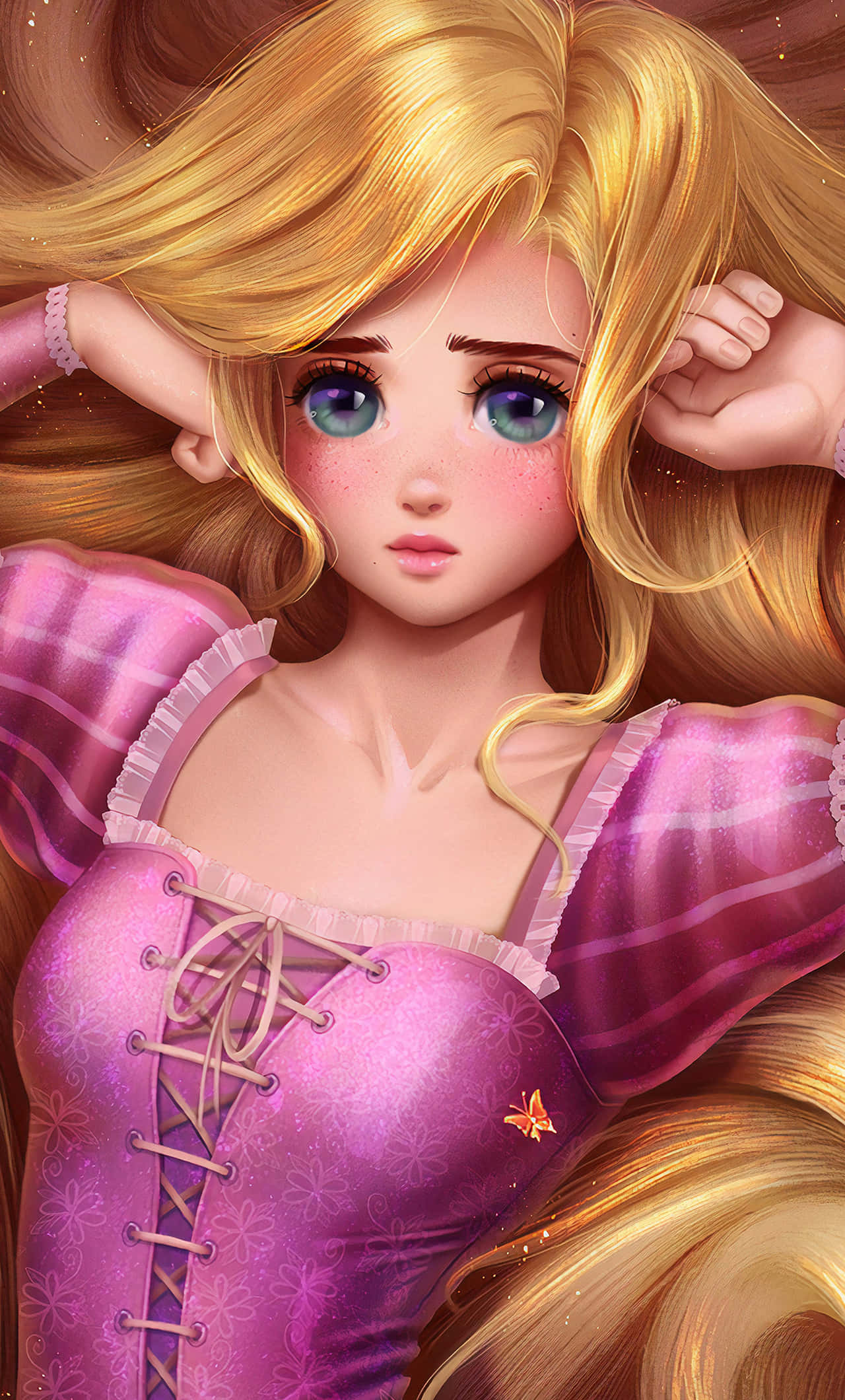 Rapunzel'in Kule Penceresinden Baktığı Büyüleyici İllüstrasyon Duvar Kağıdı