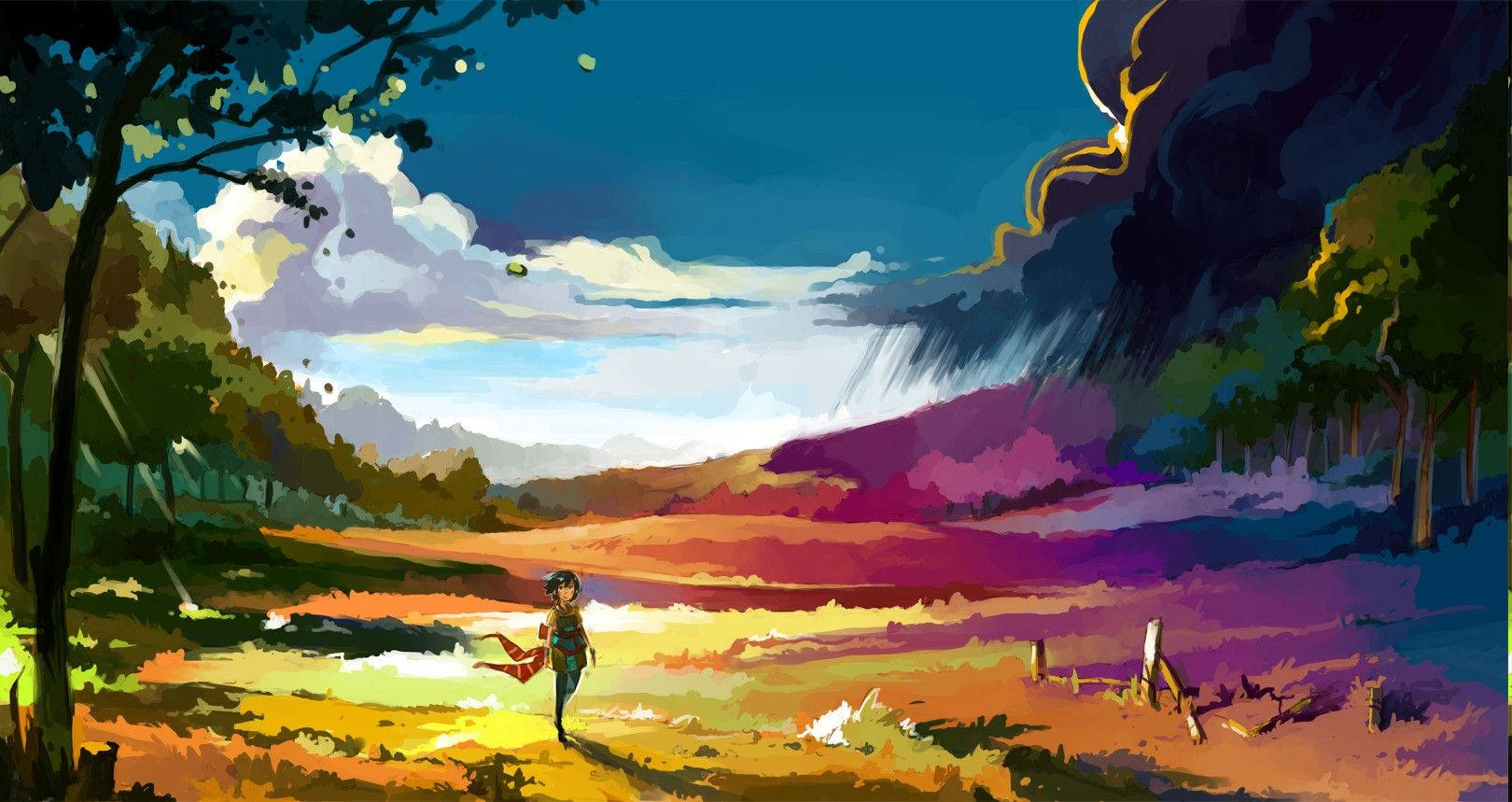 Renkli Çayır Anime Manzarası Duvar Kağıdı