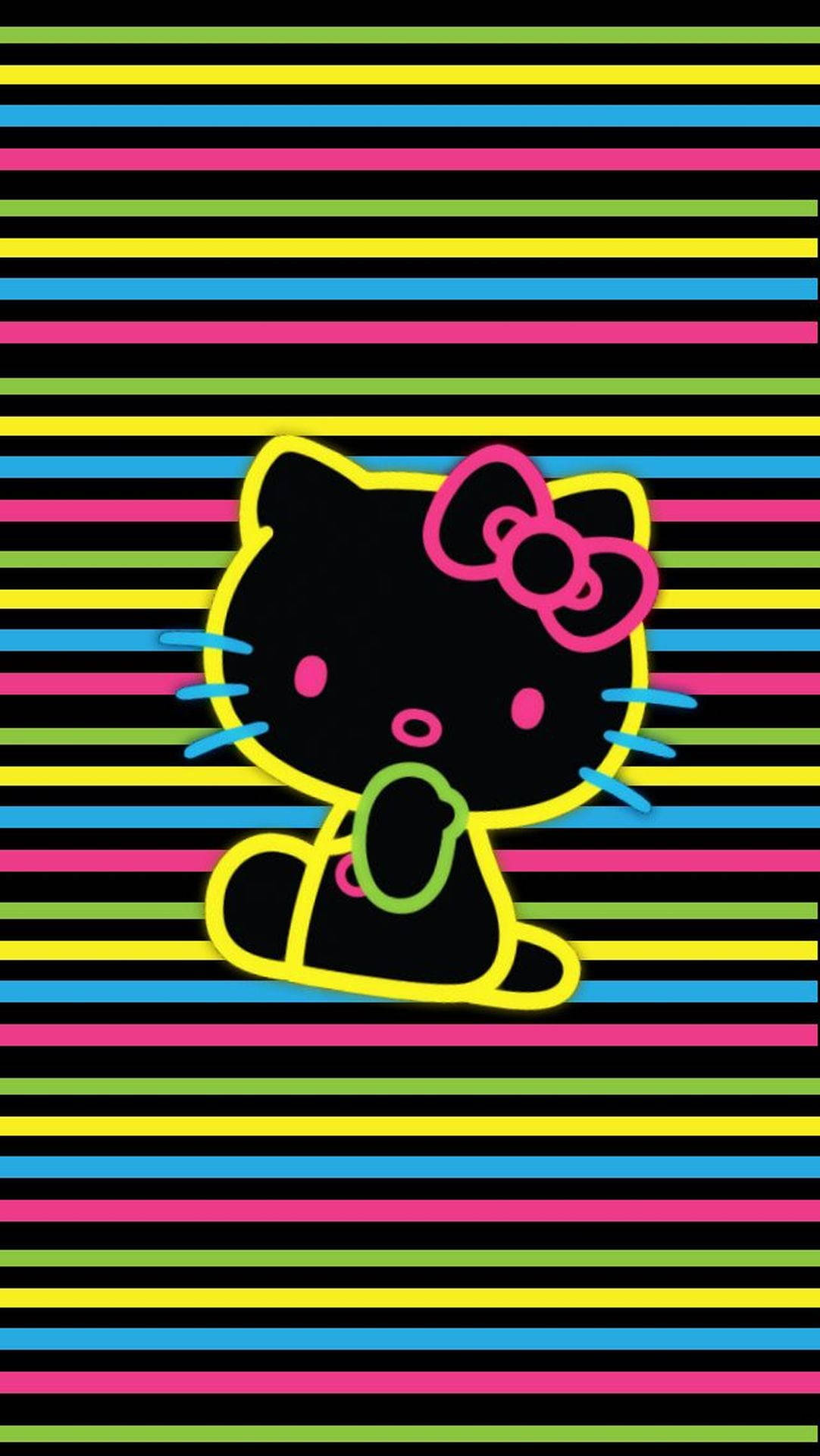Renkli Çizgili Siyah Hello Kitty Duvar Kağıdı