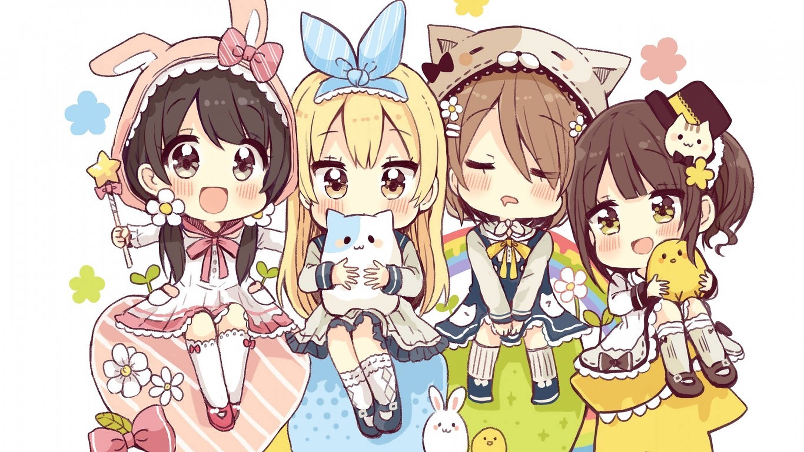 Renkli Elbiseli Anime Çocuklar Duvar Kağıdı