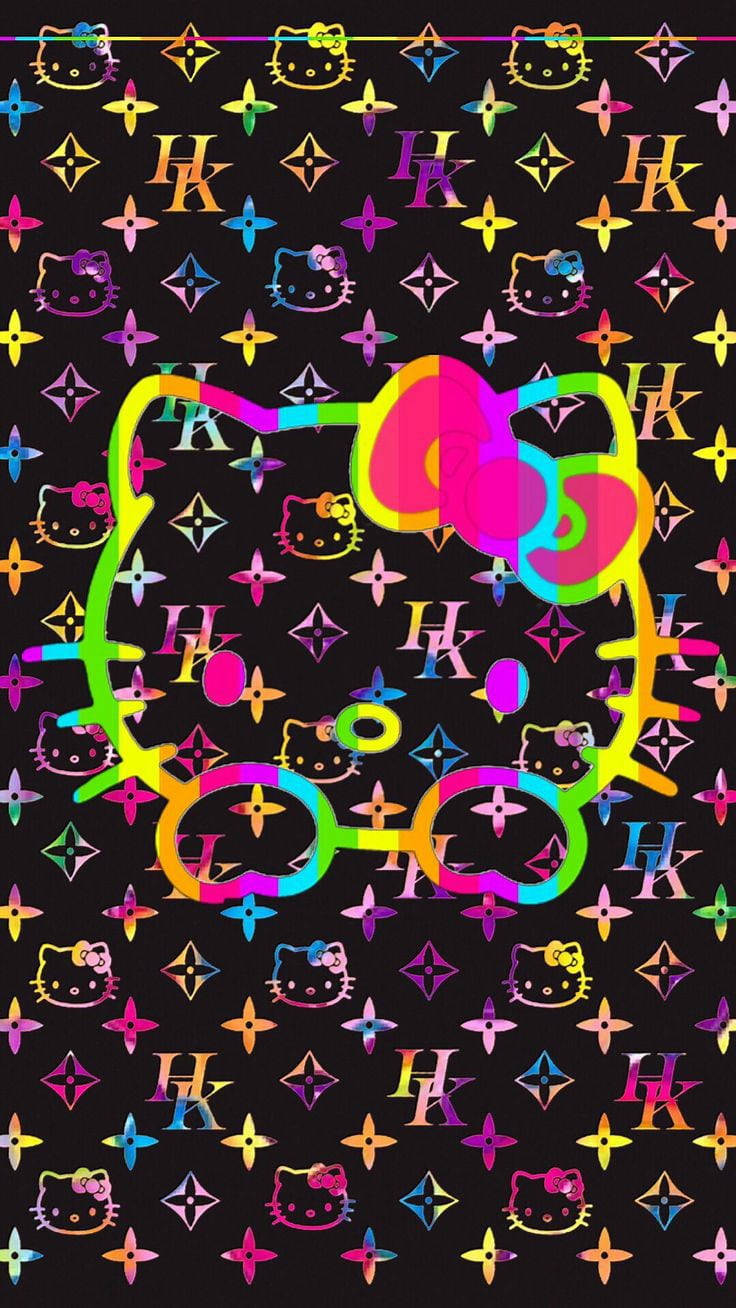 Renkli Logolu Siyah Helly Kitty Duvar Kağıdı