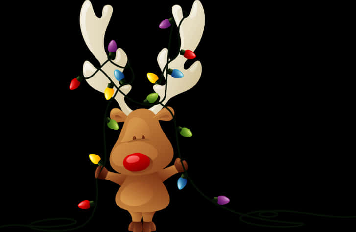 Renkli Noel Işıklarıyla Ren Geyiği Karikatürü Duvar Kağıdı