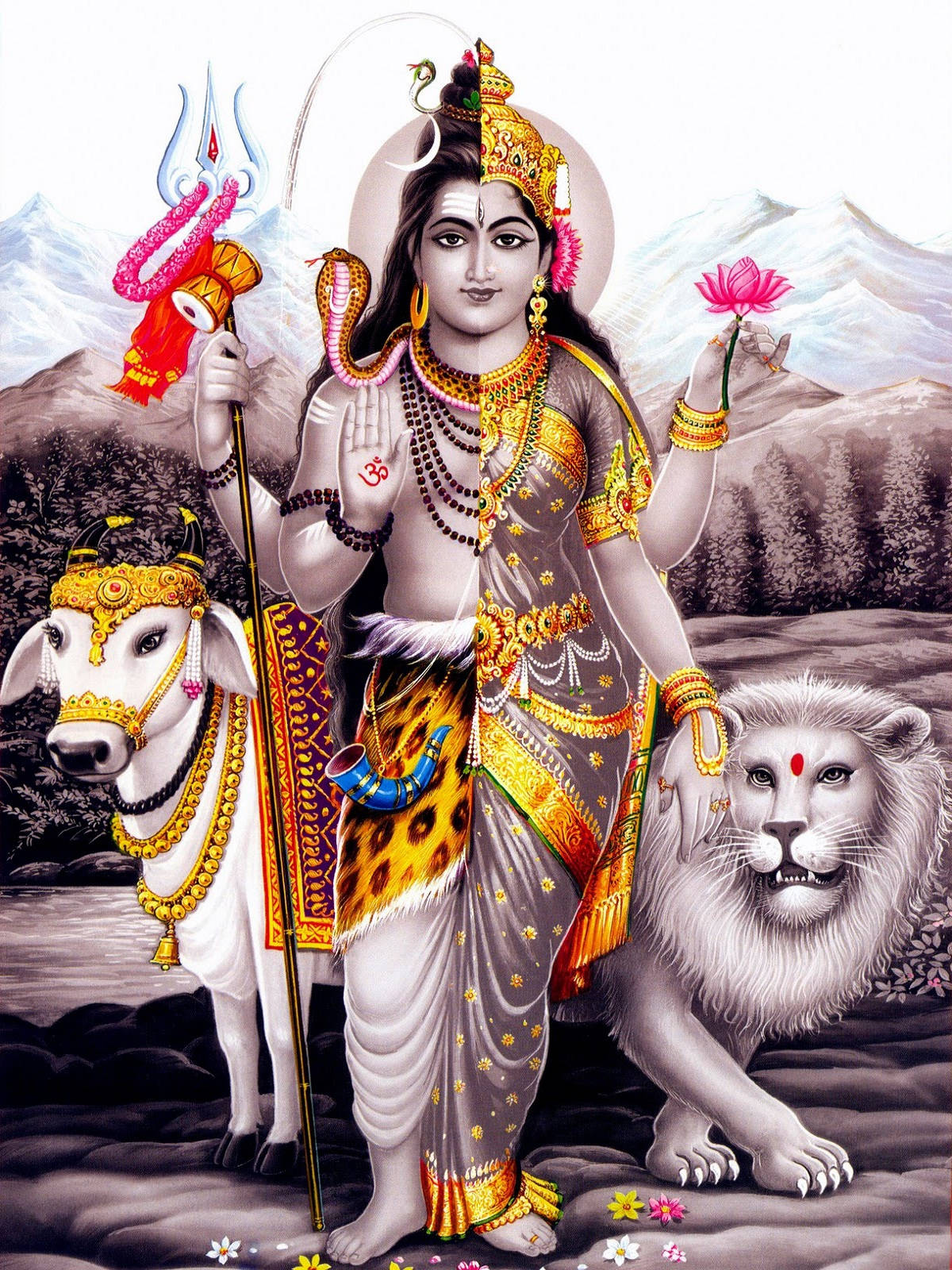 Renkli Pop Art Shiva Parvati Ardhnarishwar Formu Duvar Kağıdı