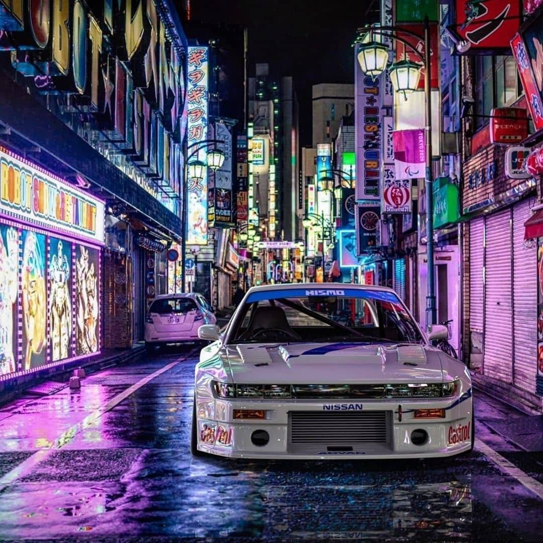 Renkli Yan Sokakta JDM Arabalar Duvar Kağıdı