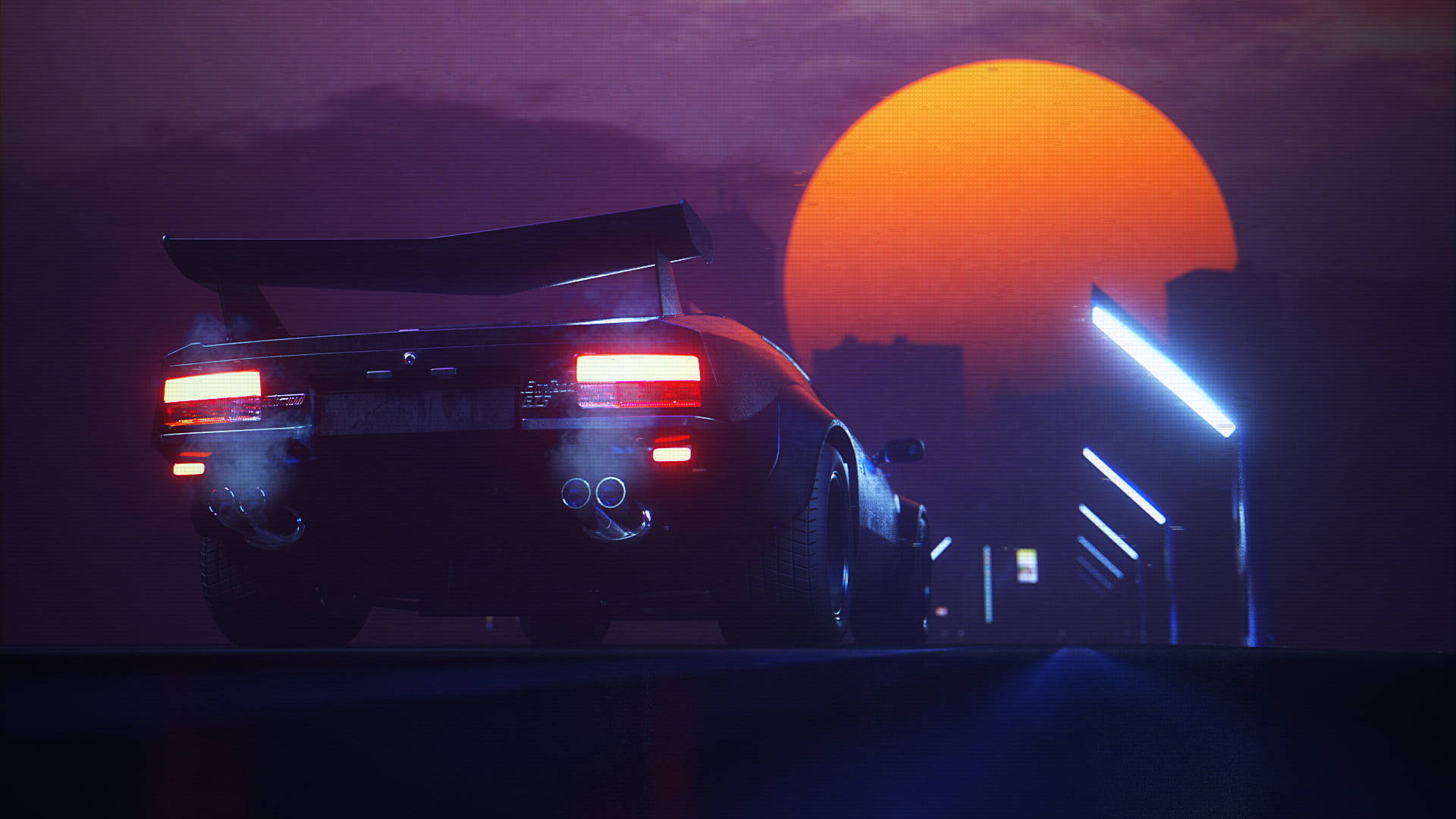 Retro Dalga Neon Ay Duvar Kağıdı