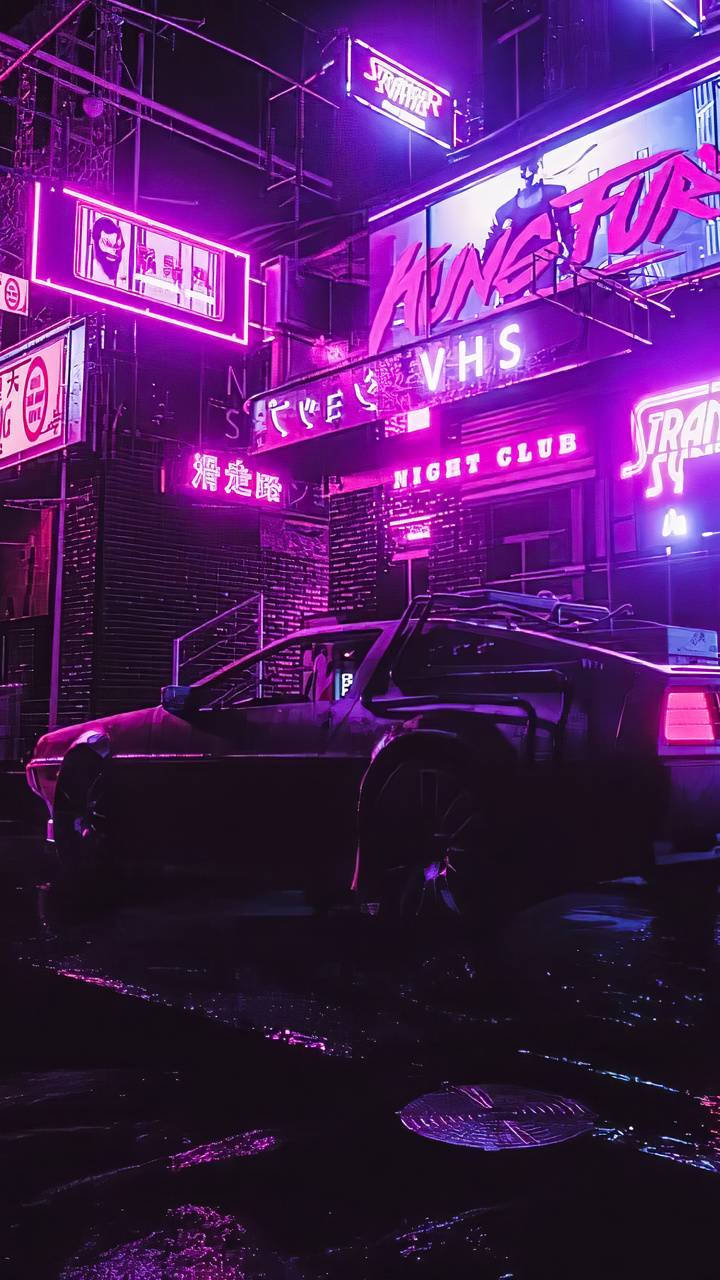 Retro Gece Şehri Cyberpunk 2077 iPhone Duvar Kağıdı