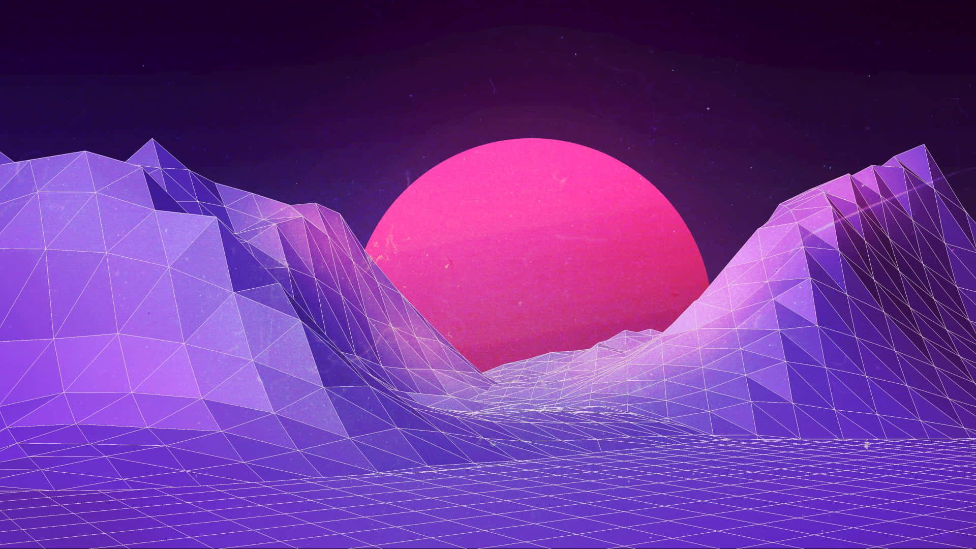 Retro Mor Manzara Üzerinde Pembe Ay Duvar Kağıdı