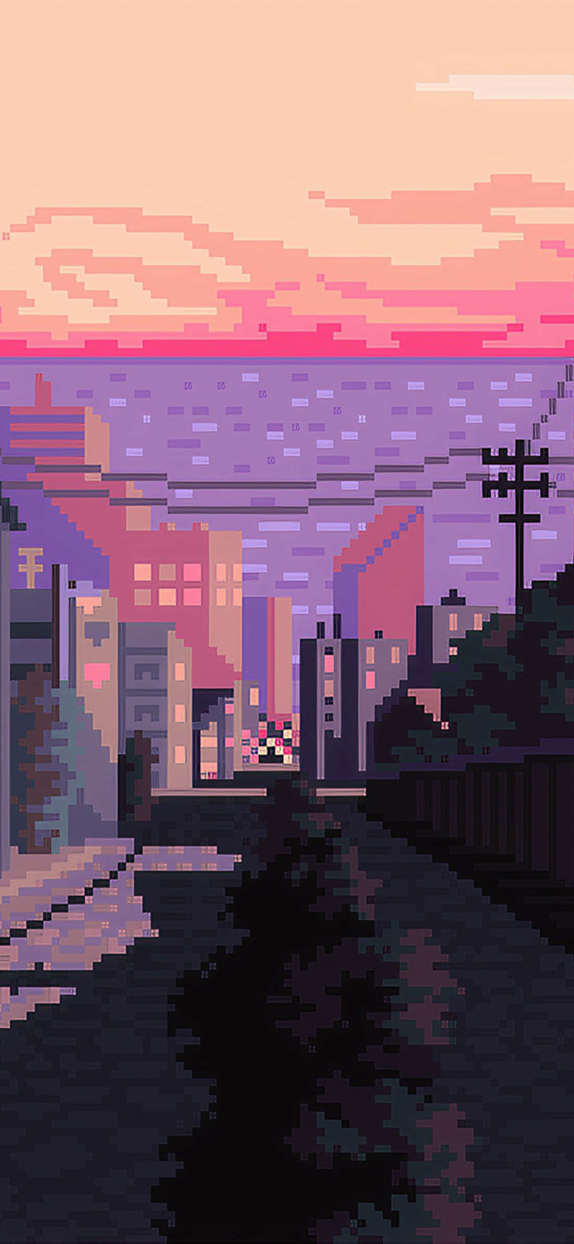 Retro Piksel Pembe Sanat Duvar Kağıdı