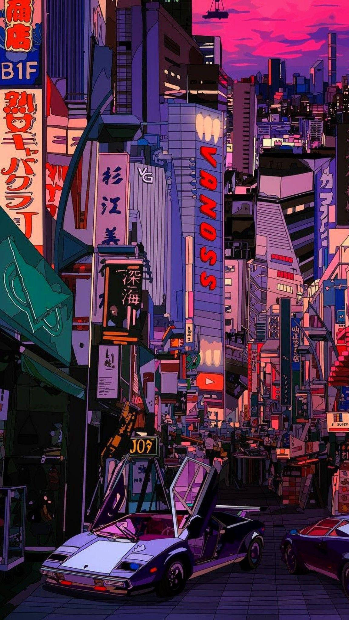 Retro Tokyo Estetik Şehir Duvar Kağıdı