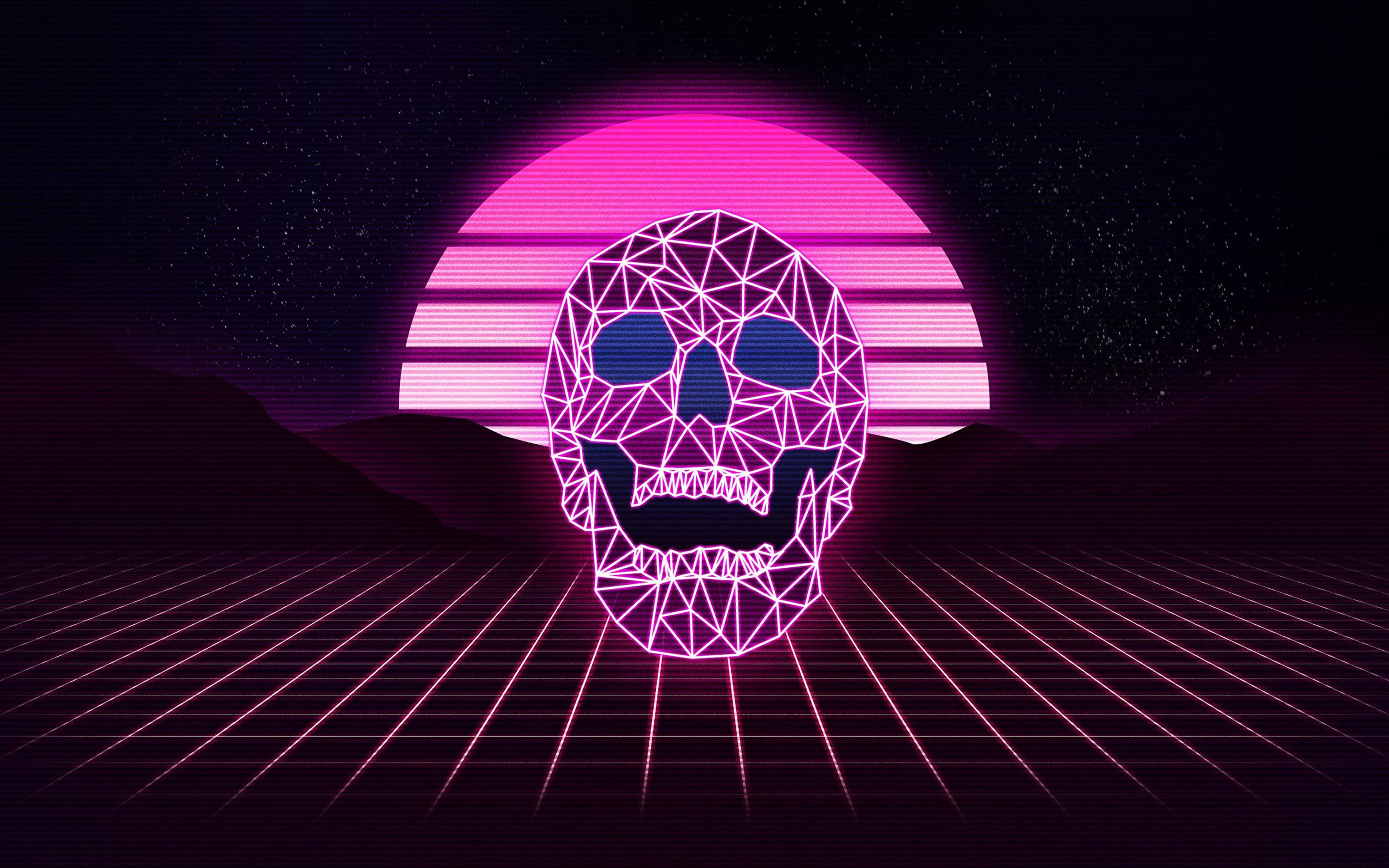 Retrowave Neon Mor Kafatası 4K Duvar Kağıdı