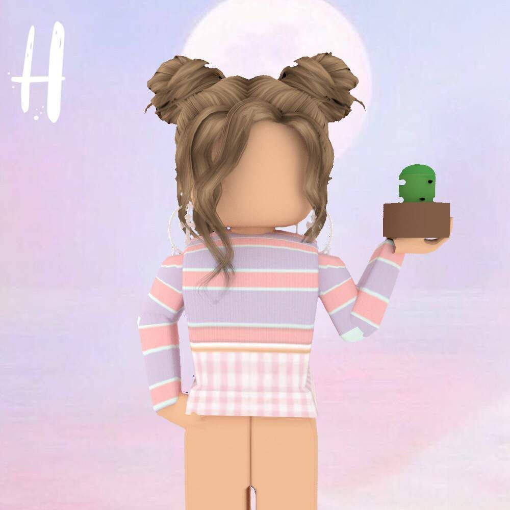 Roblox Karakteri Kız Sukulent Bitkiyle Duvar Kağıdı