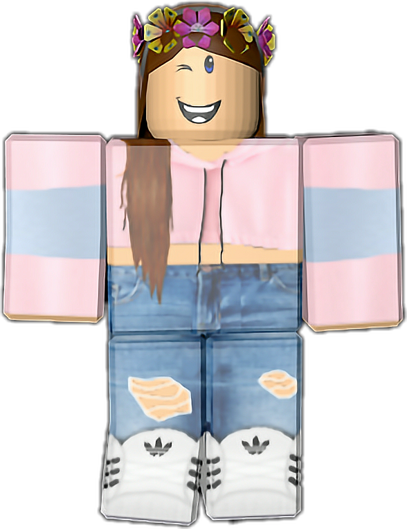 Roblox Karakteri Pembe Kapüşonlu Çiçek Taçlı Duvar Kağıdı
