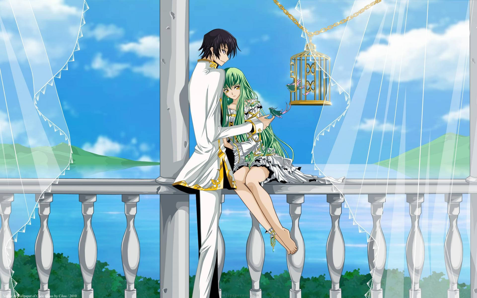 Romantik Anime Çifti Balkonda Duvar Kağıdı