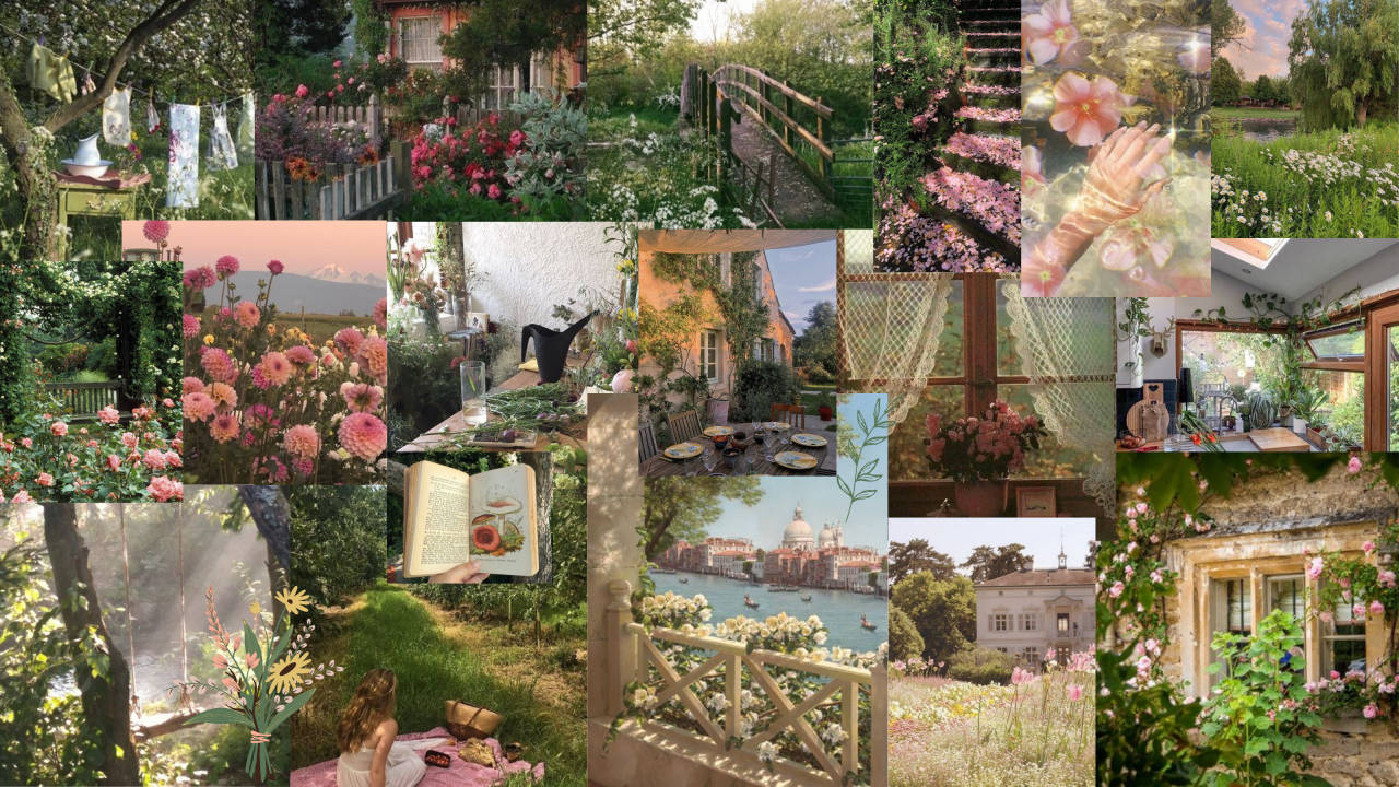 Romantik Çiçekler Cottagecore Masaüstü Duvar Kağıdı