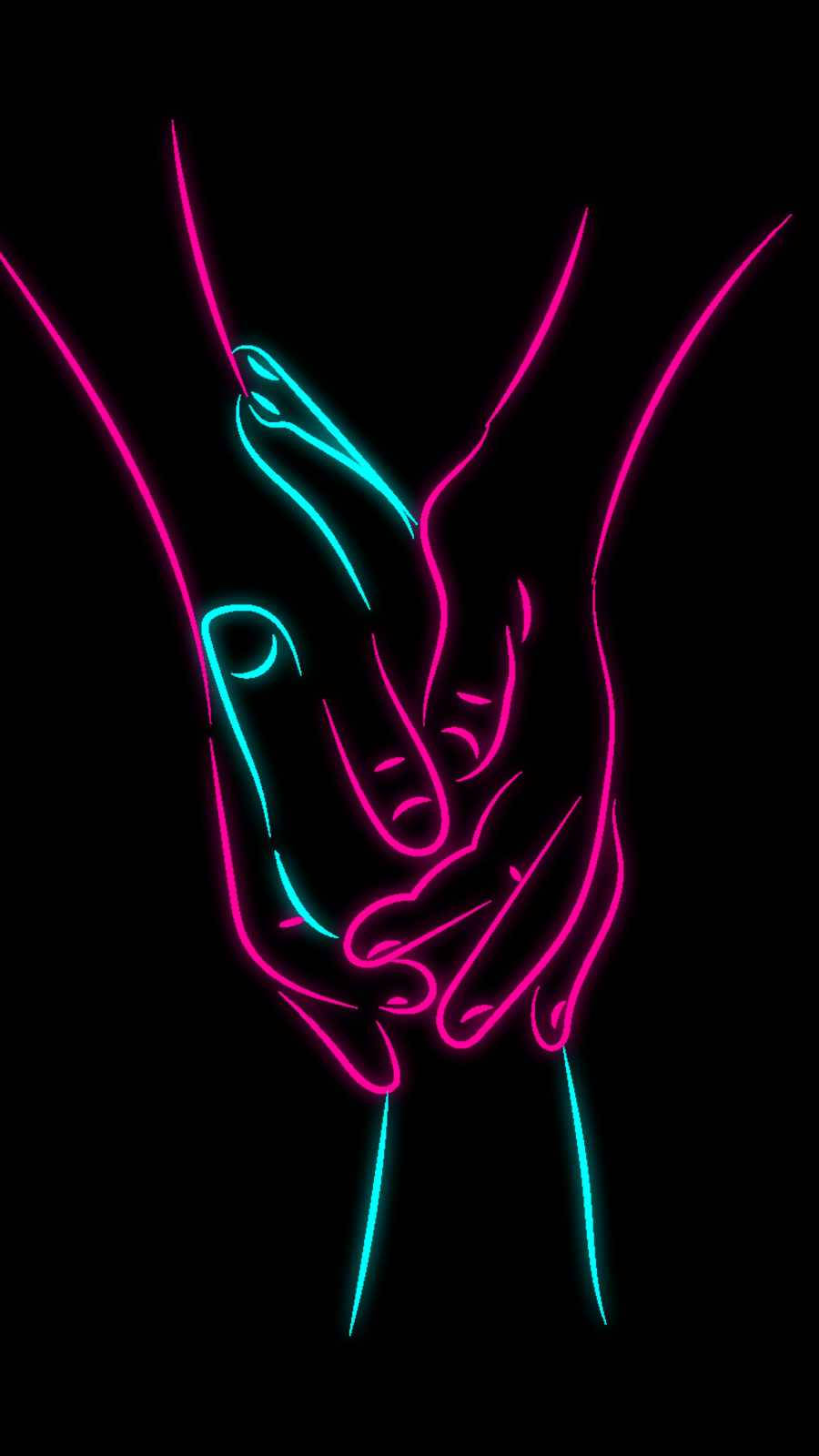 Romantik El Ele Tutuşma Neon Sanatı Duvar Kağıdı