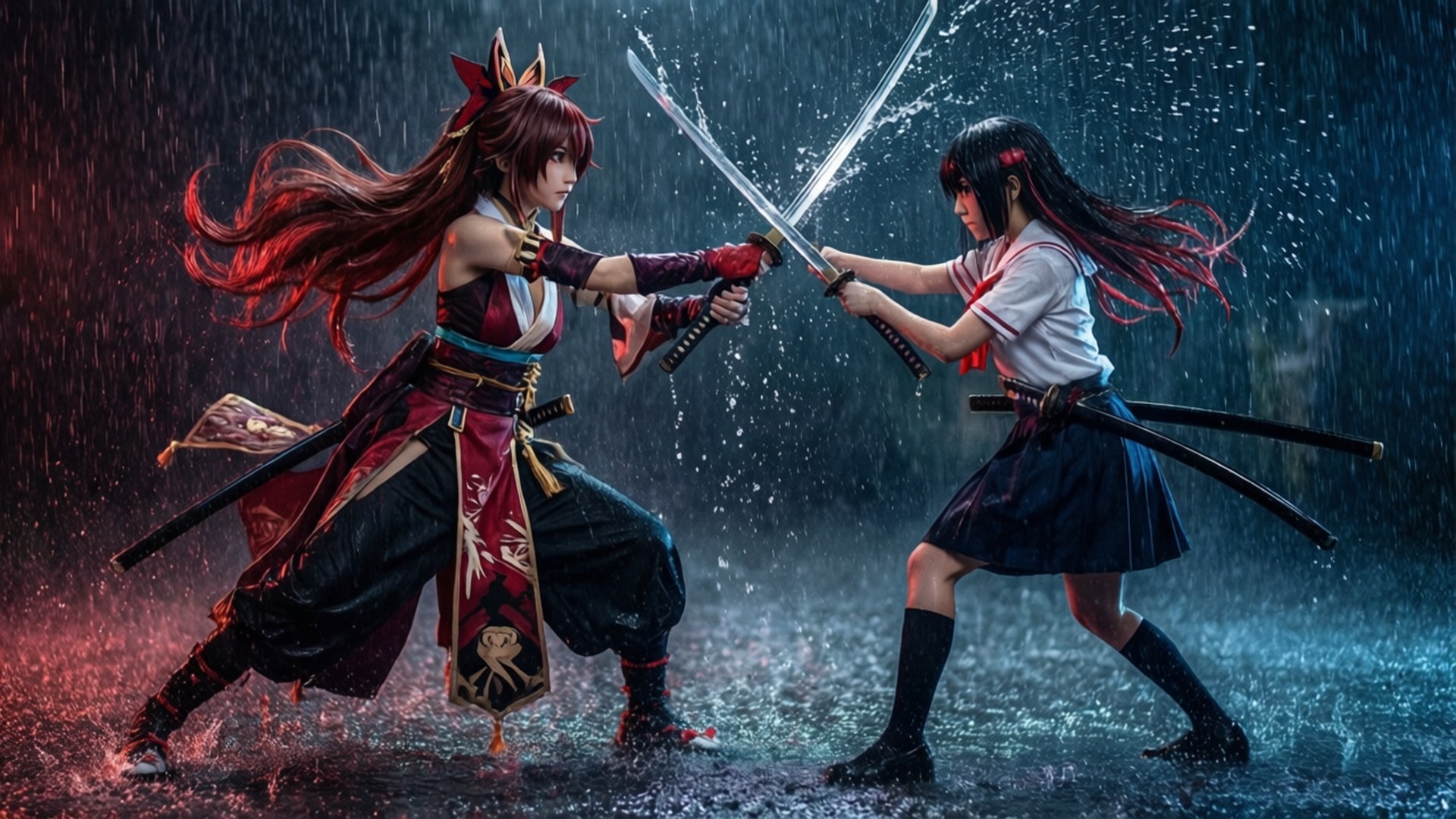 Ryuuko ve Satsuki Yağmurda Düello Duvar Kağıdı