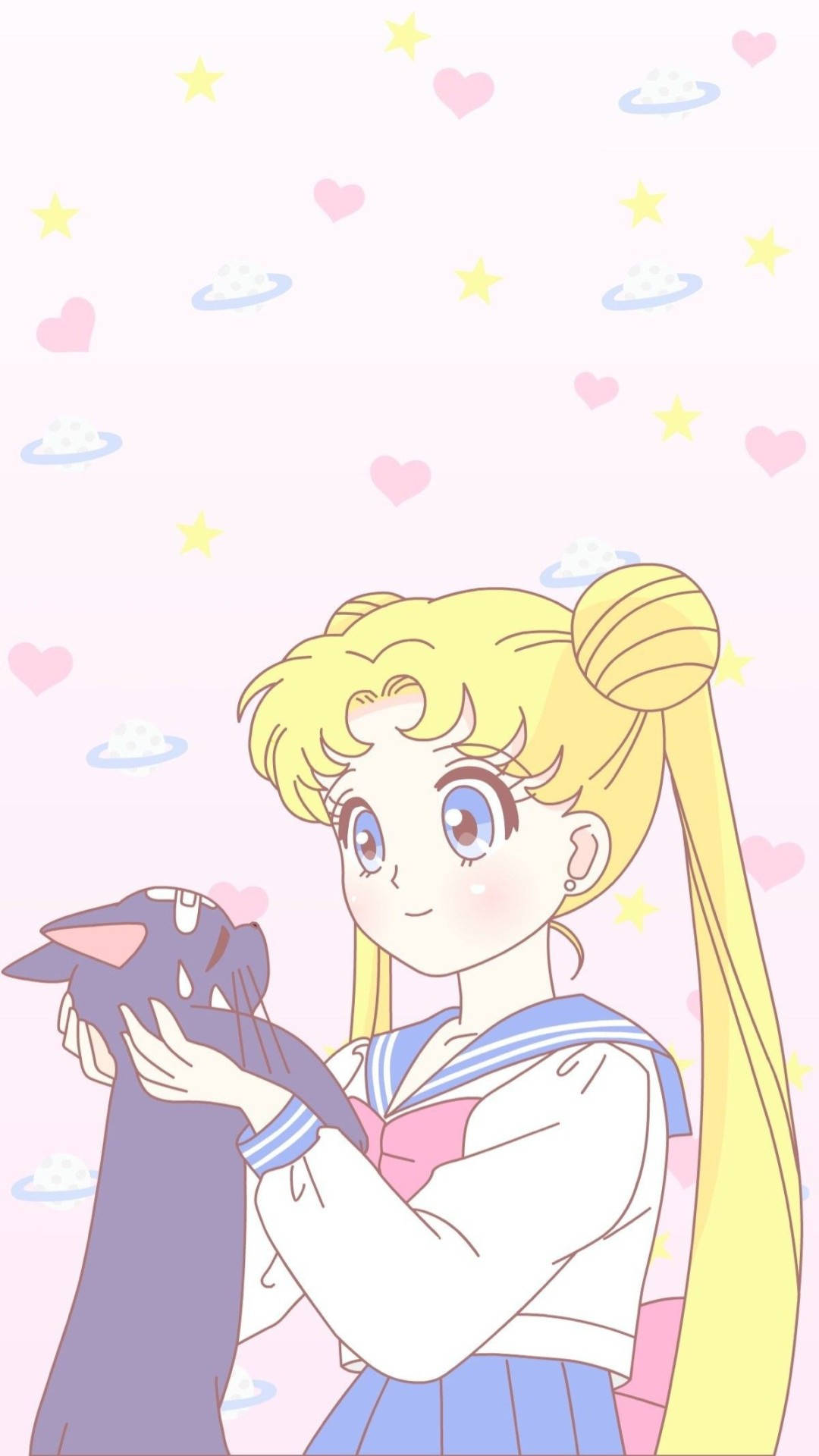 Sailor Moon Kedi Estetiği Pembe Anime Duvar Kağıdı