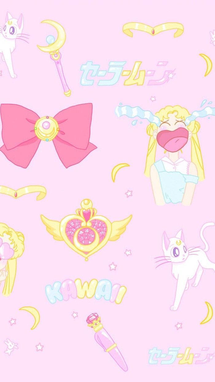 Sailor Moon Öğeleri Sevimli Pembe Arka Planda Duvar Kağıdı