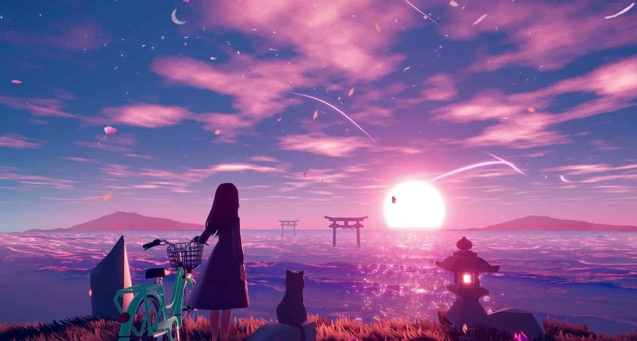 Sakin Anime Kızı Gökyüzünü İzliyor Duvar Kağıdı