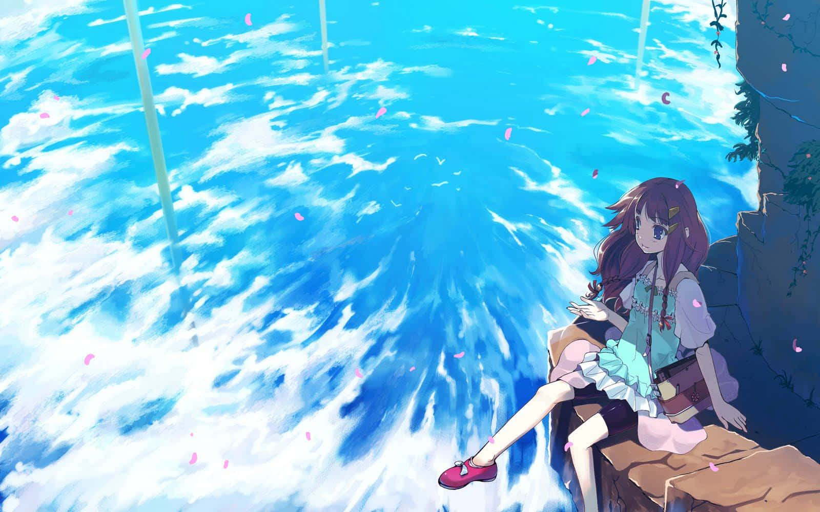Sakin anime manzarasında büyüleyici gün batımı Duvar Kağıdı