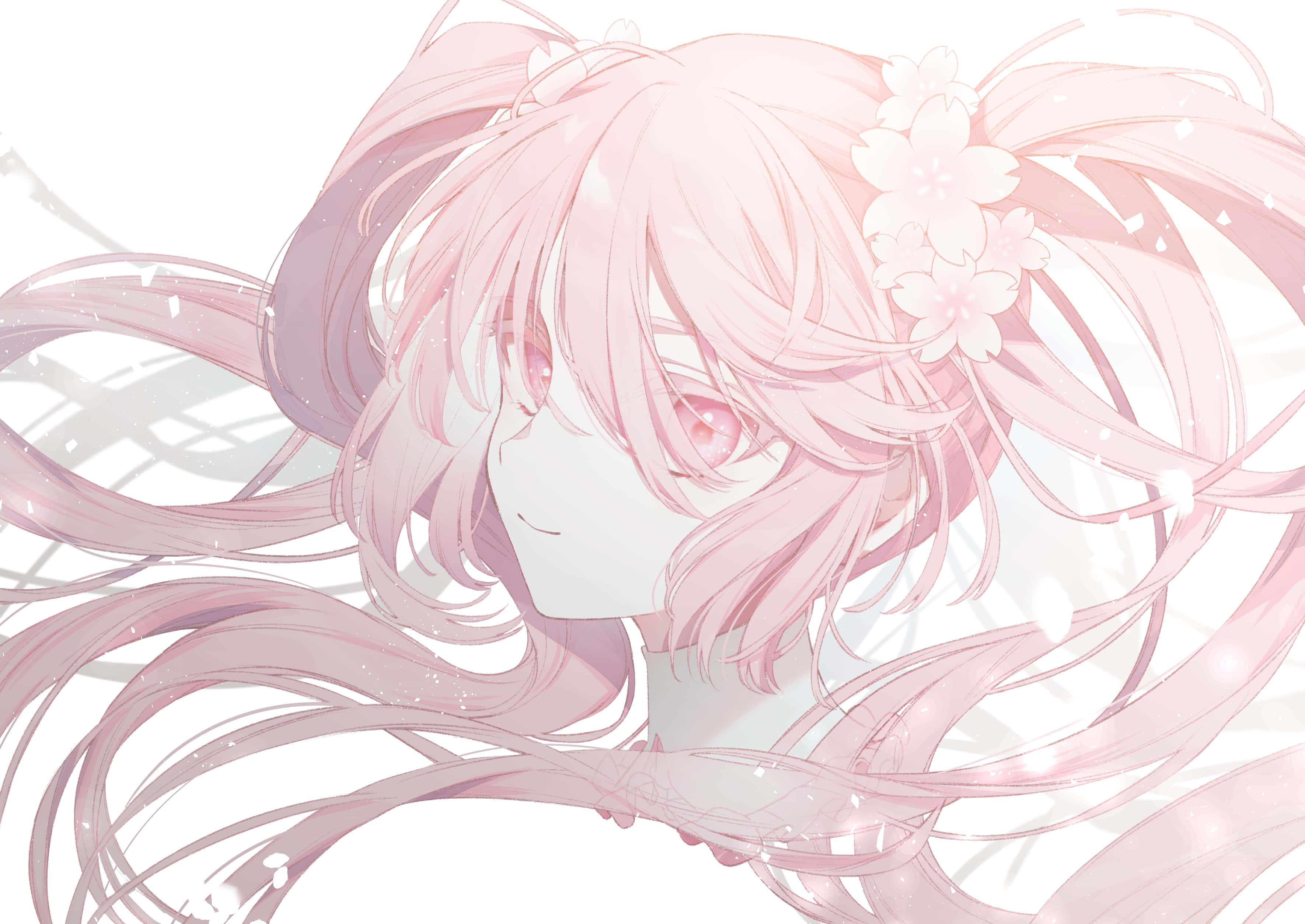 Sakura Miku ile kiraz çiçeği yapraklarının tadını çıkarmak Duvar Kağıdı