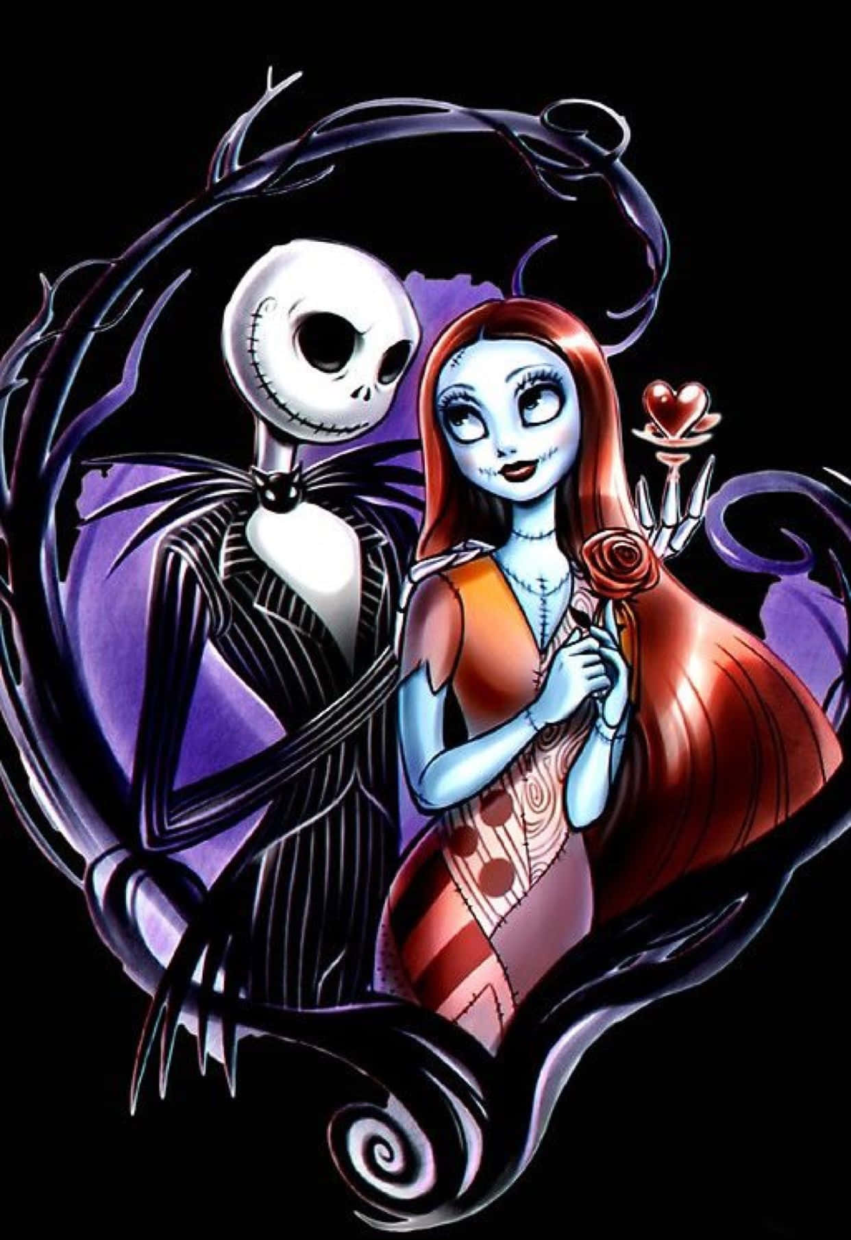 Sally ve Jack Cadılar Bayramı Öncesi Gece Karikatür Duvar Kağıdı