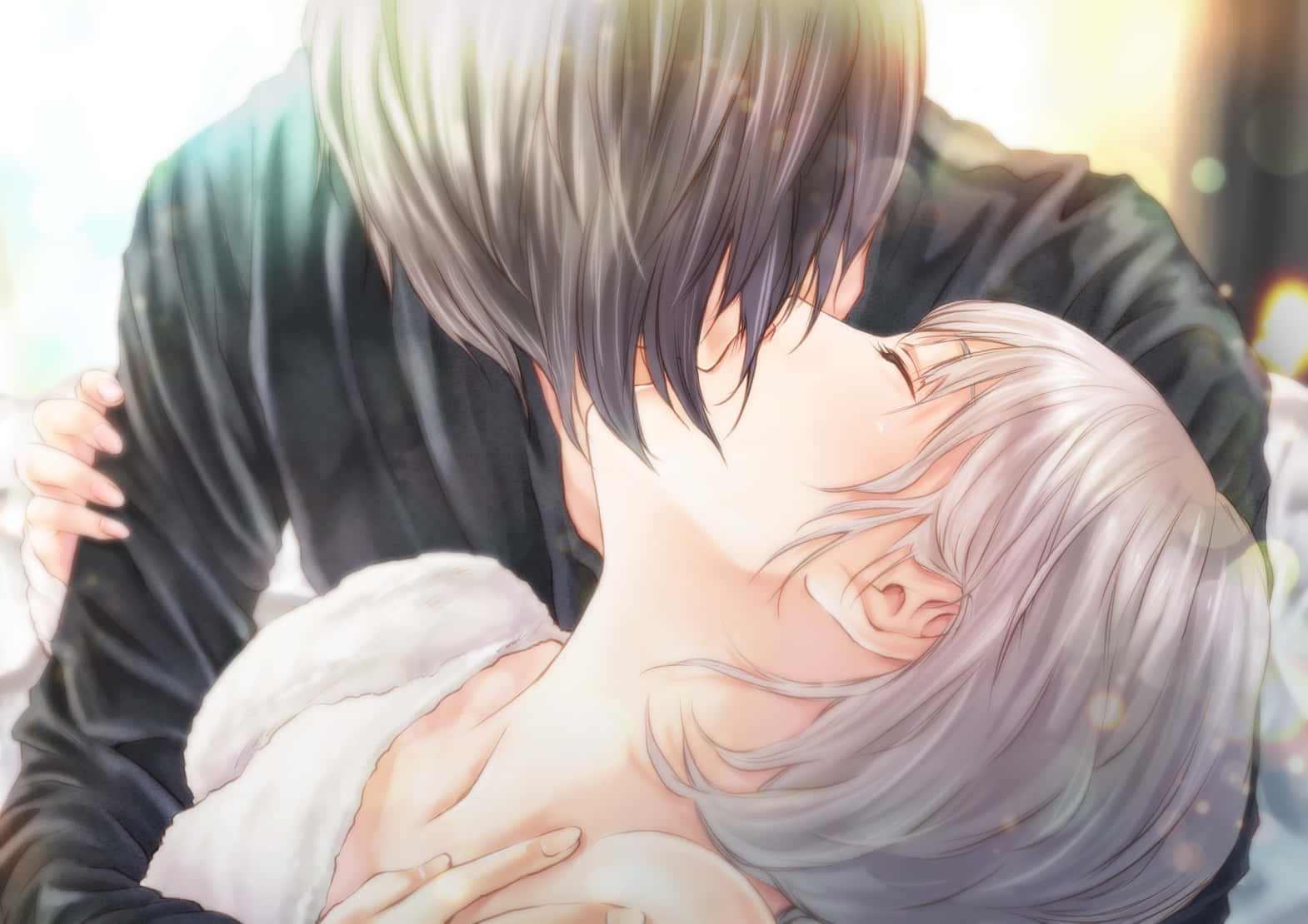 Samimi Romantik Anime Çifti Öpüşüyor Duvar Kağıdı