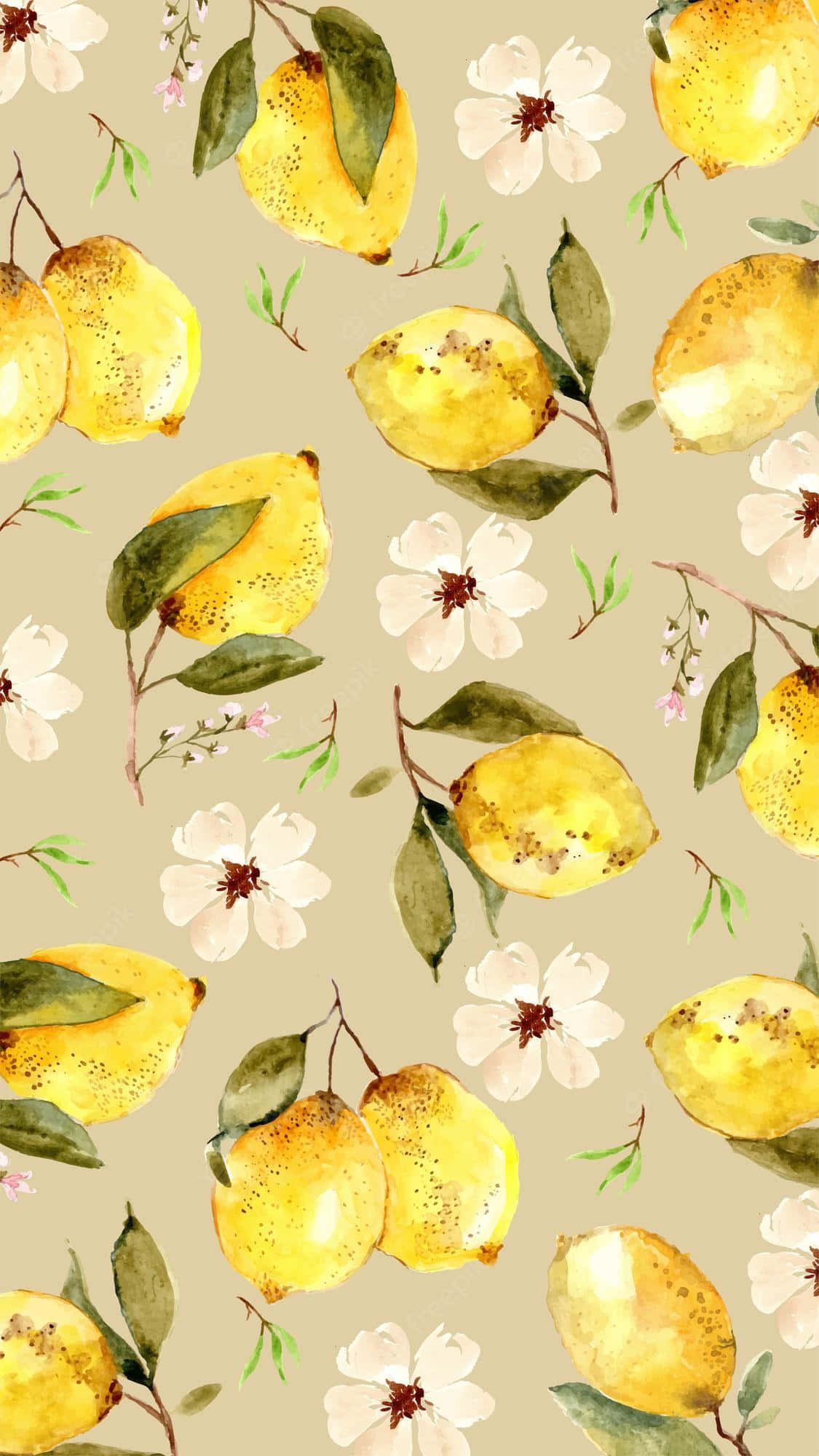 Sarı Estetik Limonlar ve Çiçekler Duvar Kağıdı