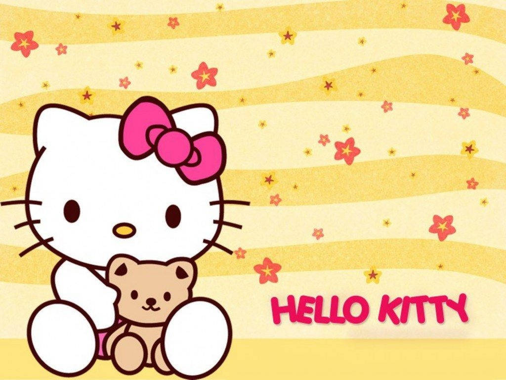 Sarı Sevimli Arka Planda Hello Kitty Duvar Kağıdı