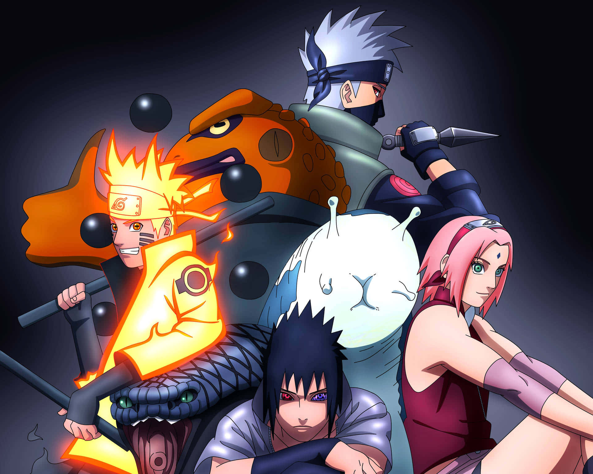 Sasuke (Uchiha), Naruto (Uzumaki) ve Sakura (Haruno) 7. Takım olarak bir sonraki görevlerine hazır! Duvar Kağıdı