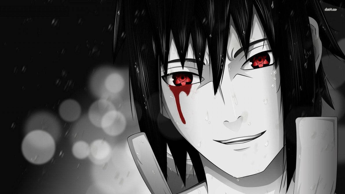 Kırmızı kanayan sharingan gözleriyle Sasuke Uchiha duvar kağıdı
