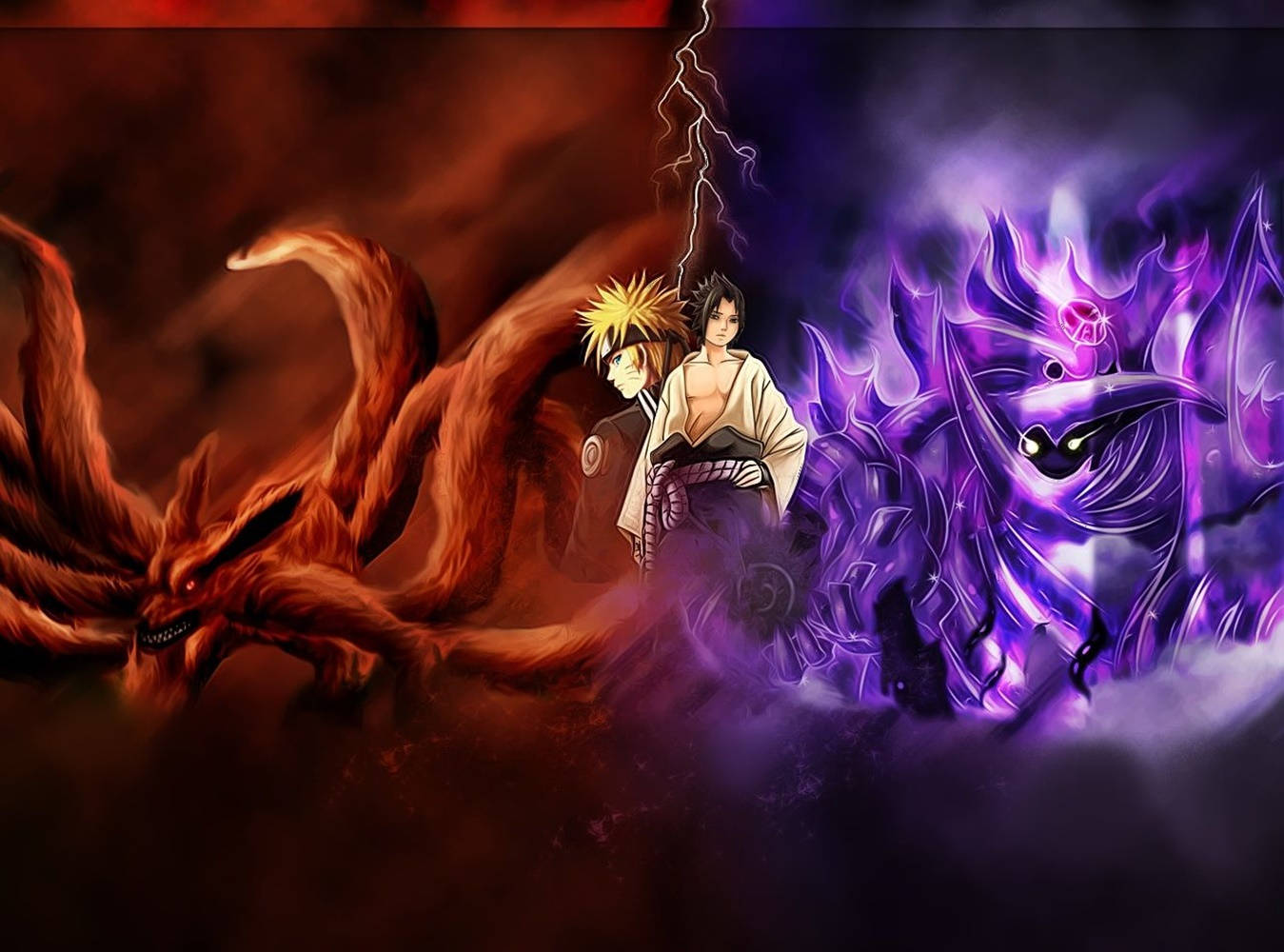 Sasuke ve Anime Naruto Dokuz Kuyruklu Canavarlar Duvar Kağıdı