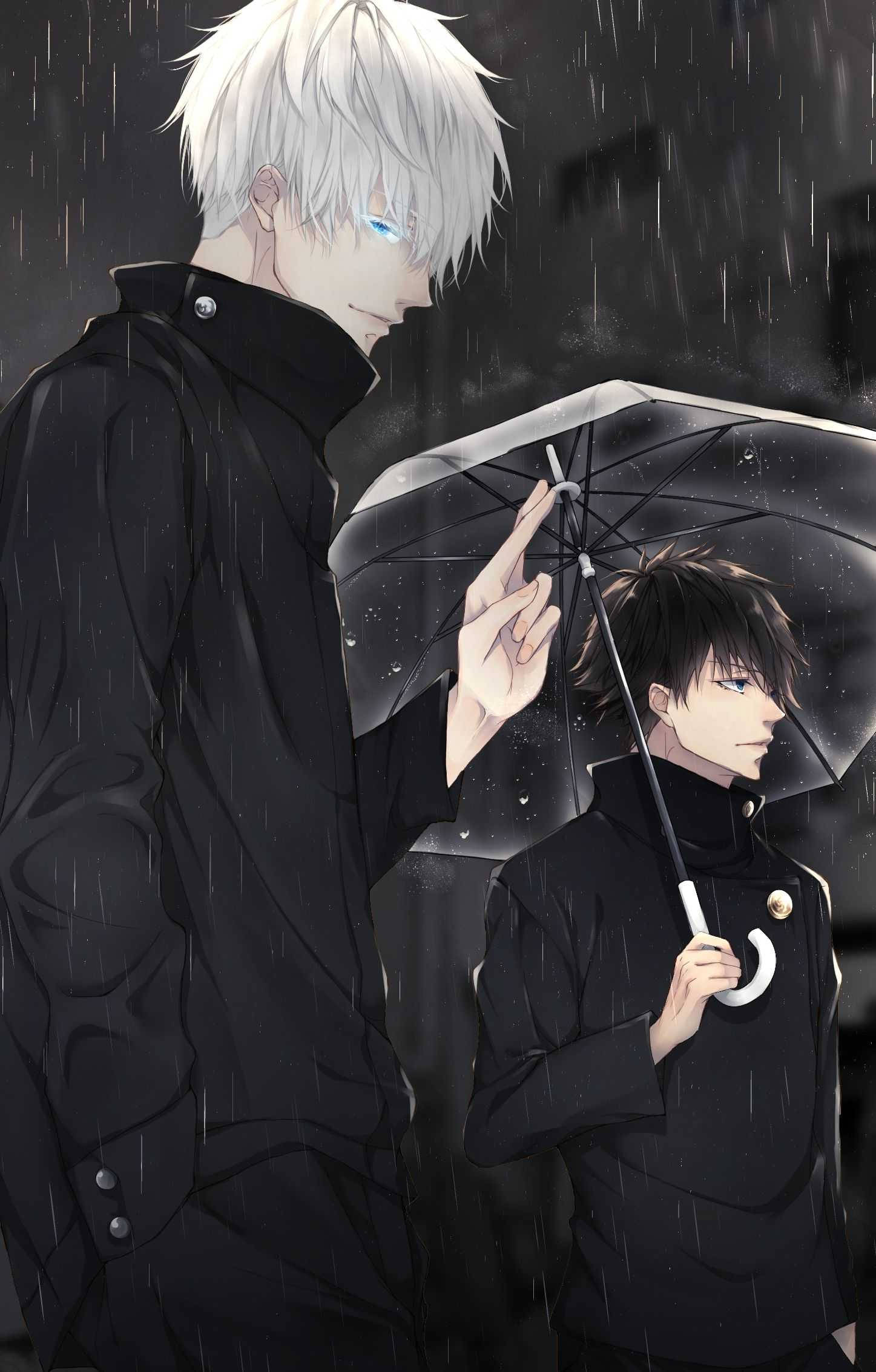 Satoru ve Megumi Jujutsu Kaisen Telefon Karanlık Yağmurlu Duvar Kağıdı