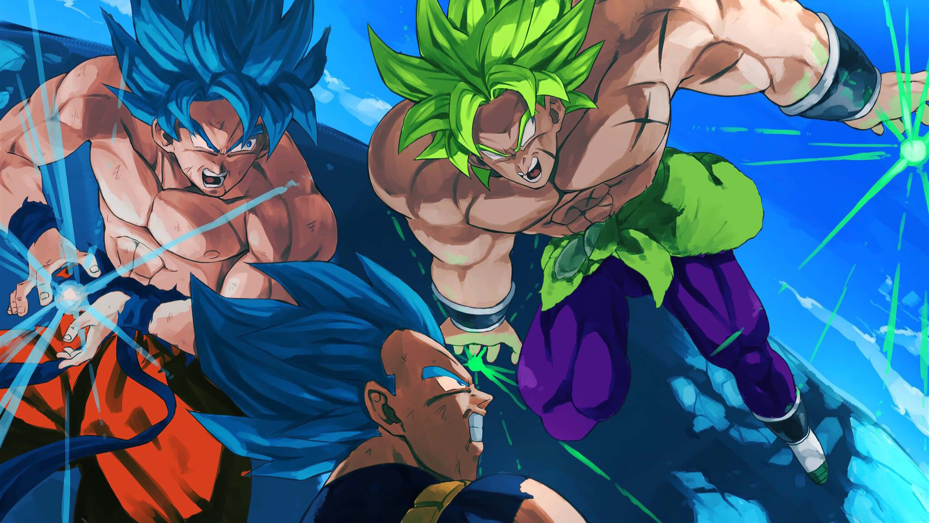 Savaşçı Süper Saiyan Tanrısı Broly zafer kazanmış duruyor. Duvar Kağıdı