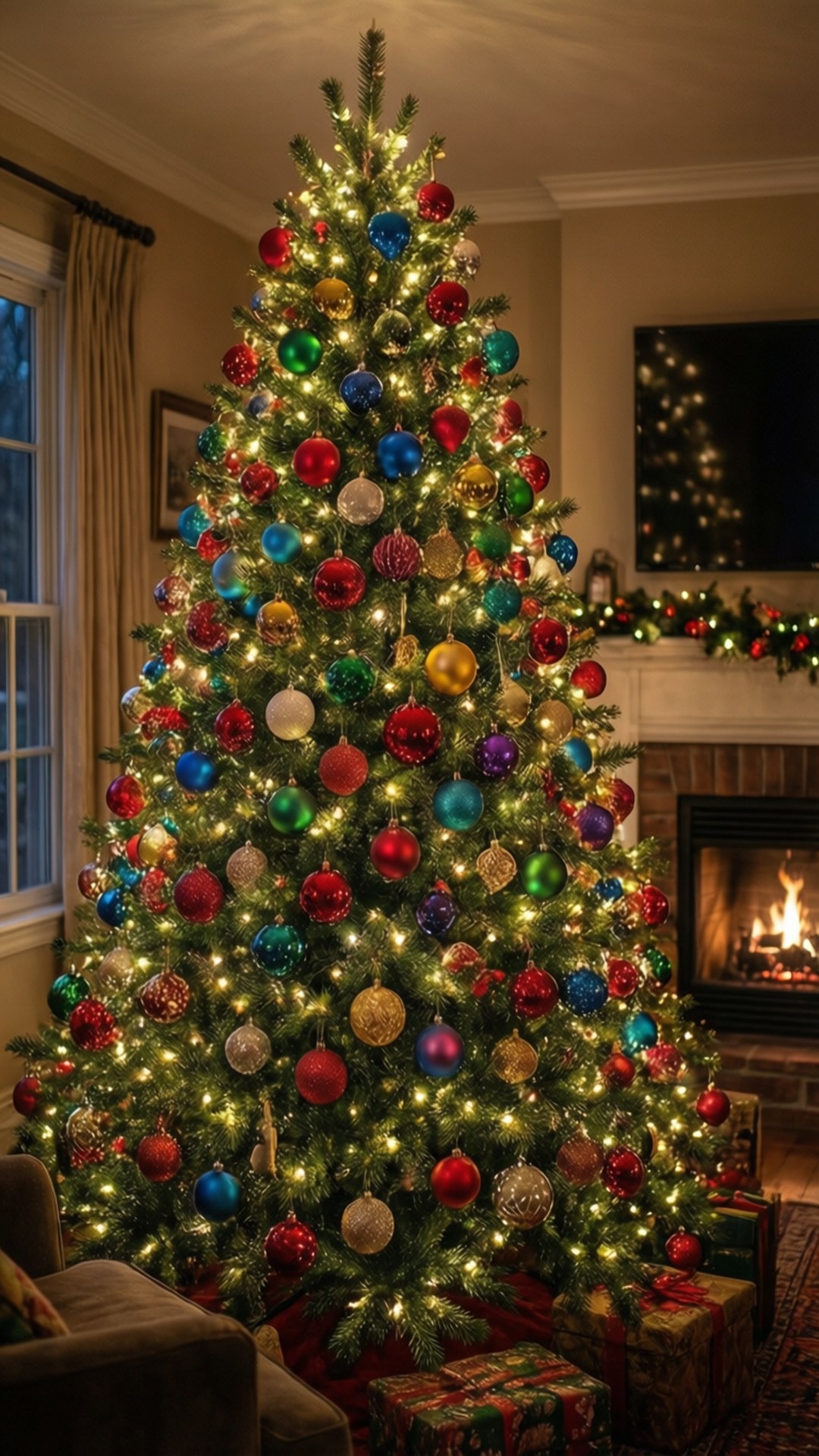 Sıcak Bir Noel Ağacı Oturma Odası Duvar Kağıdı