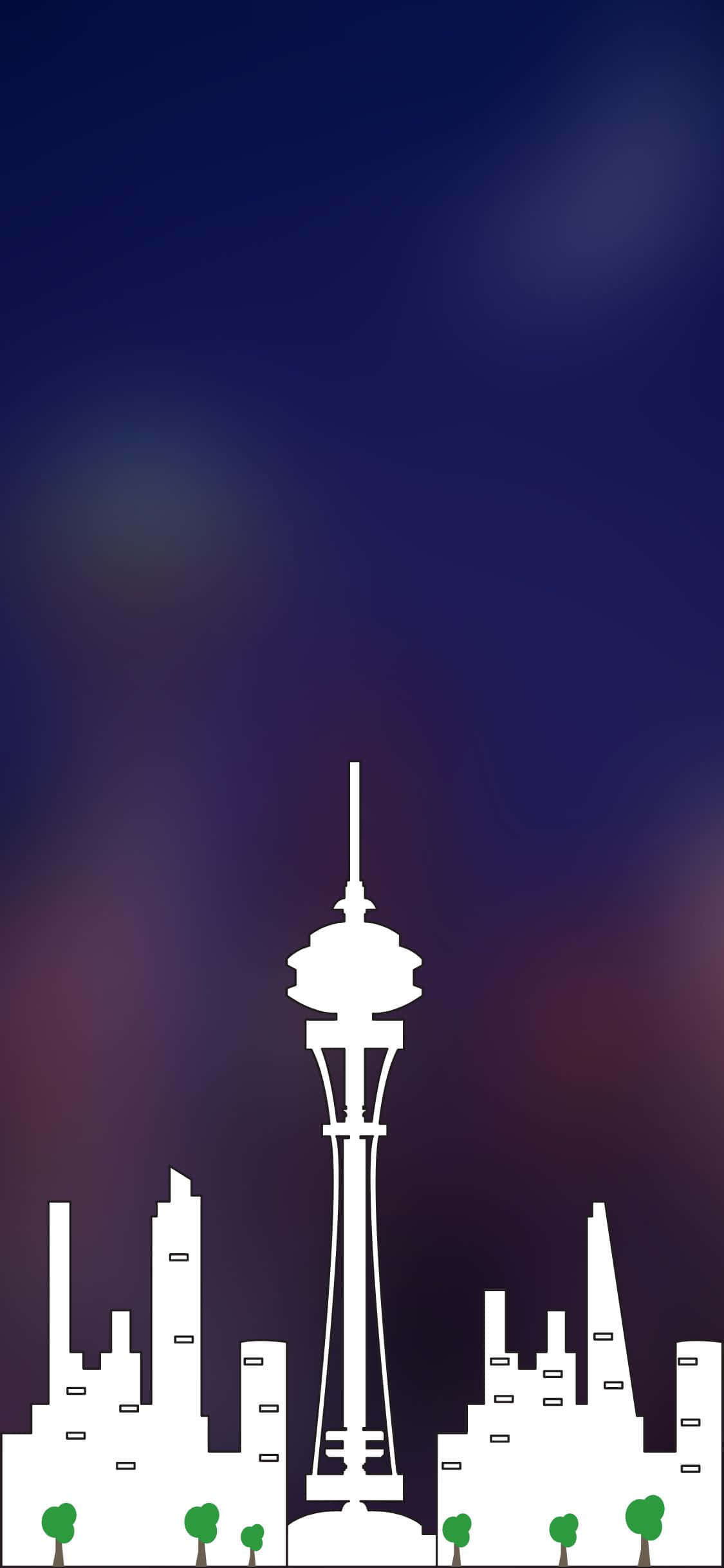 Seattle'ın nefes kesici şehir silüetinin bir iPhone X'in camına yansıması Duvar Kağıdı