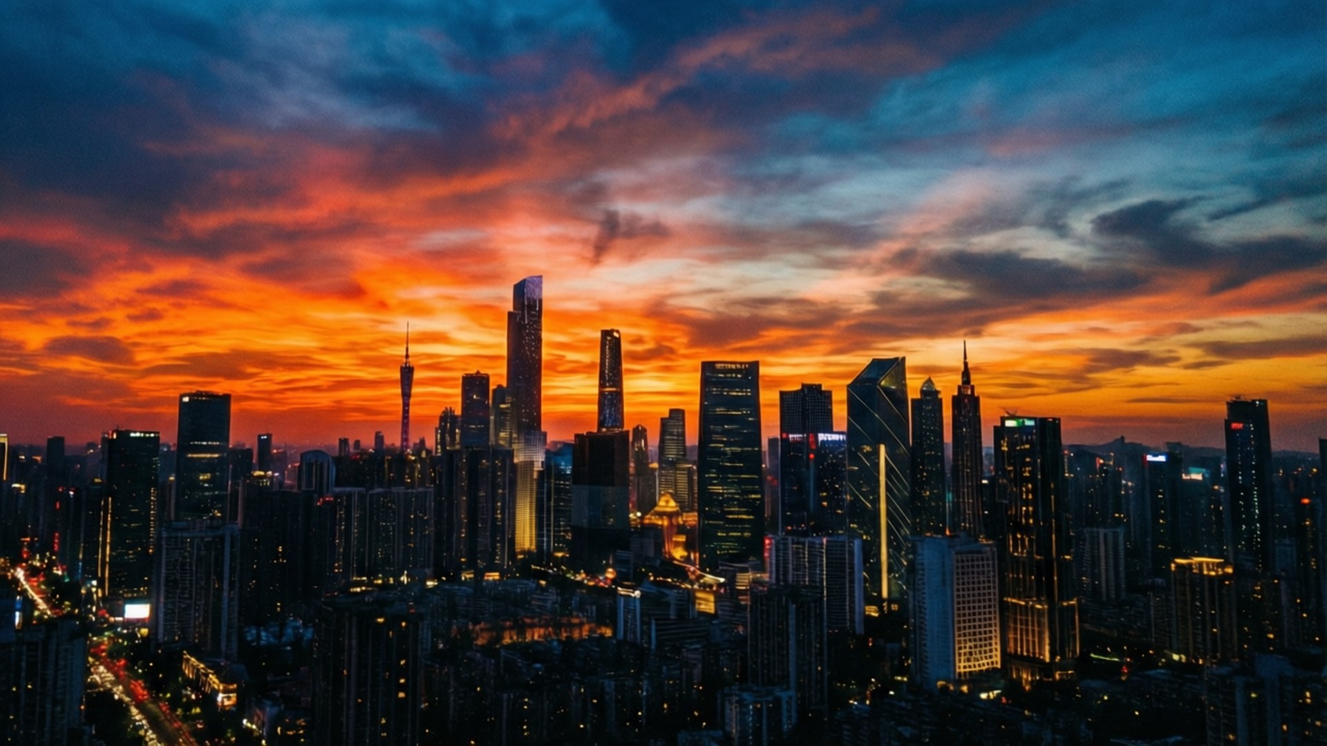Şehir Manzaralı Gün Batımı Duvar Kağıdı