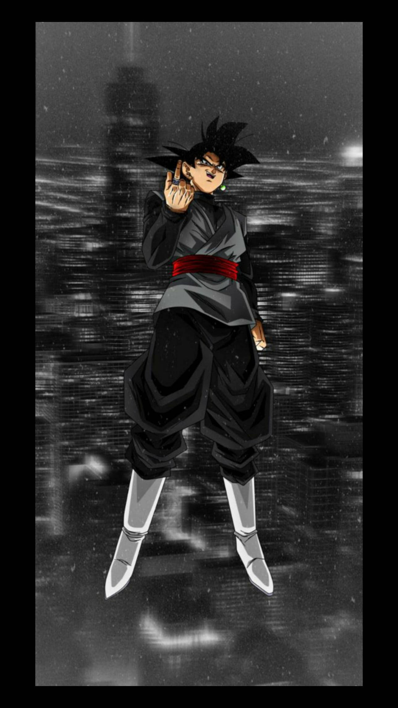 Şehrin Üzerinde Siyah Goku Canlı Duvar Kağıdı
