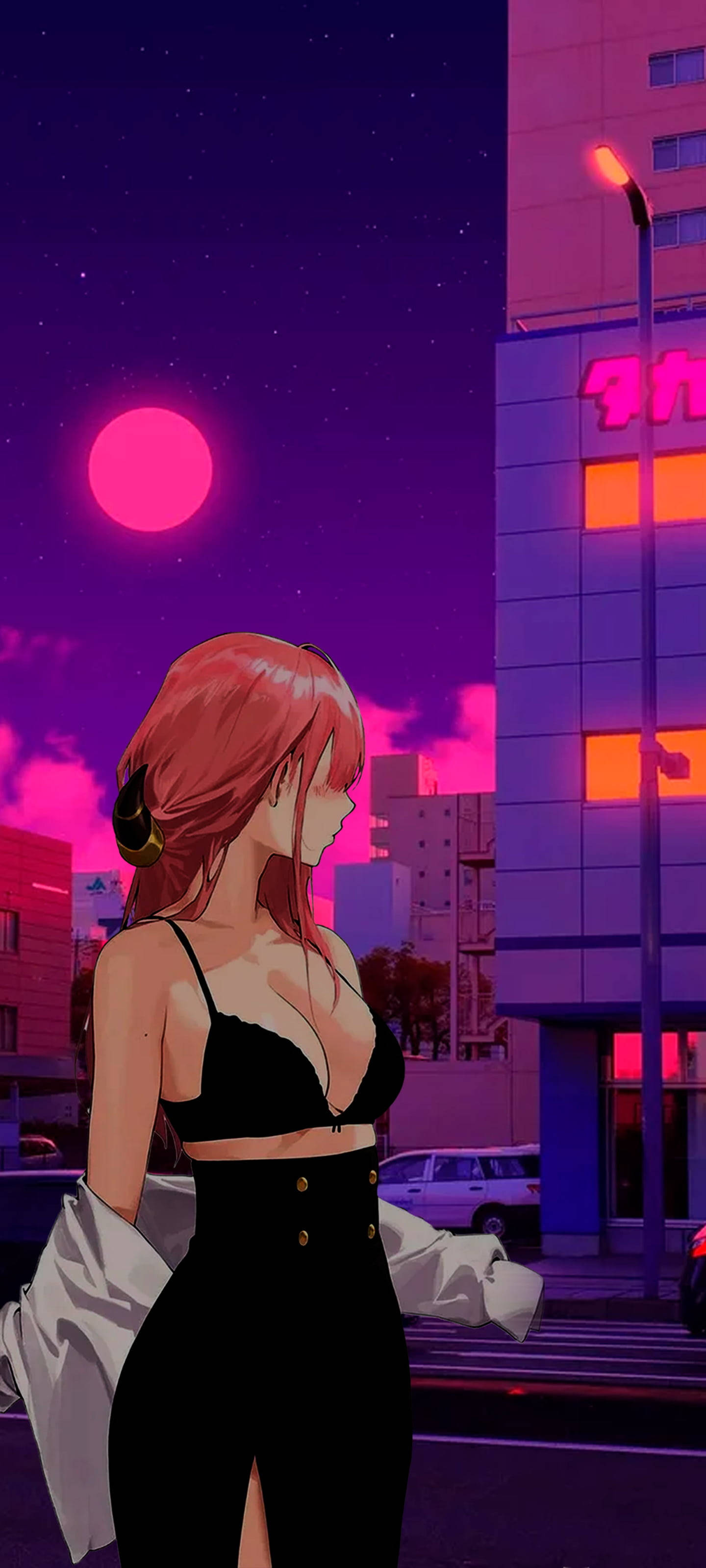 Seksi Estetik Anime Kızı Magenta Duvar Kağıdı