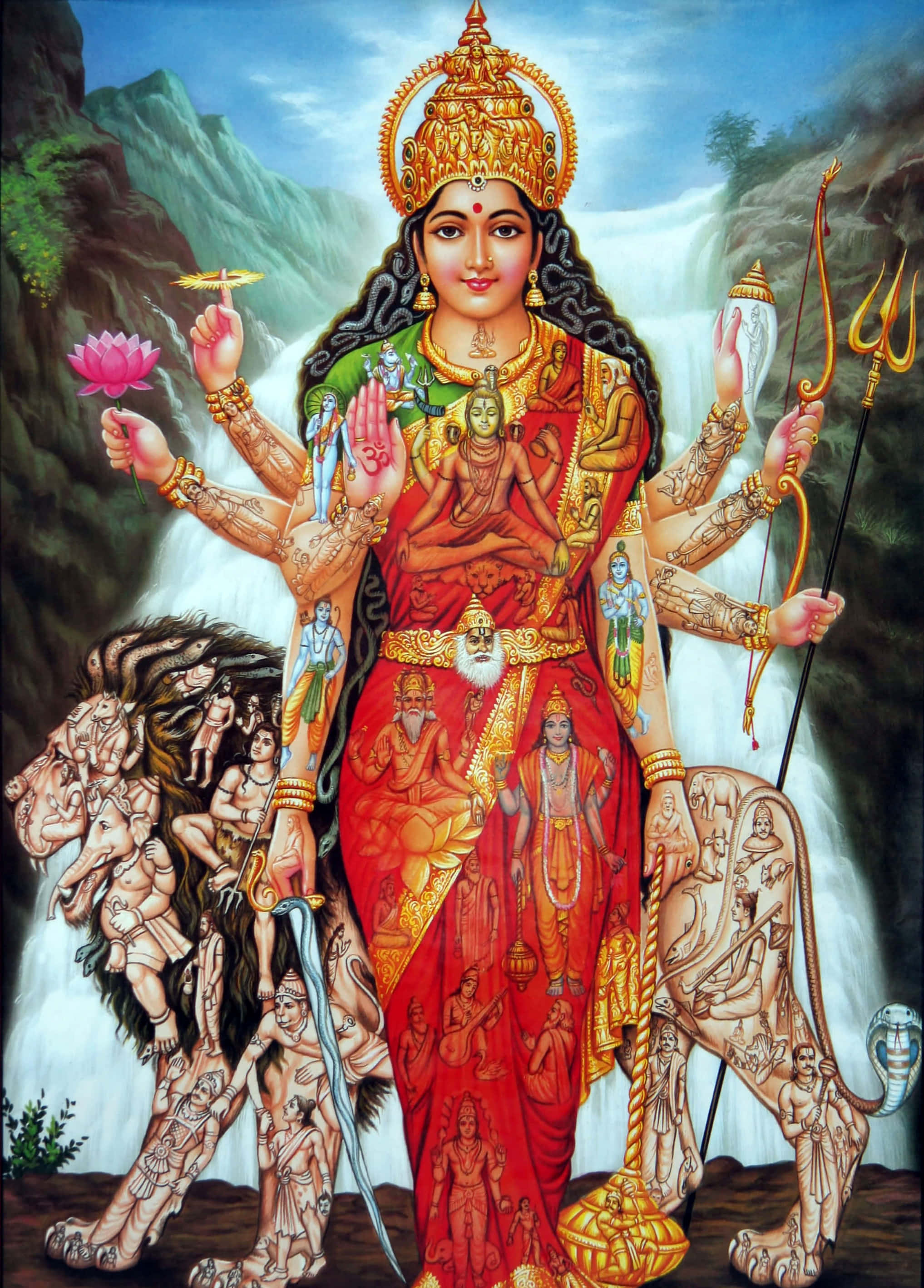 Şelaleli Durga Maa Resmi Duvar Kağıdı