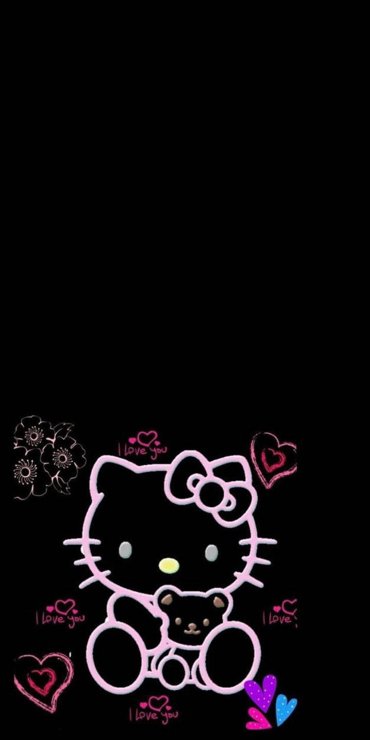 Seni Seviyorum Siyah Hello Kitty Duvar Kağıdı