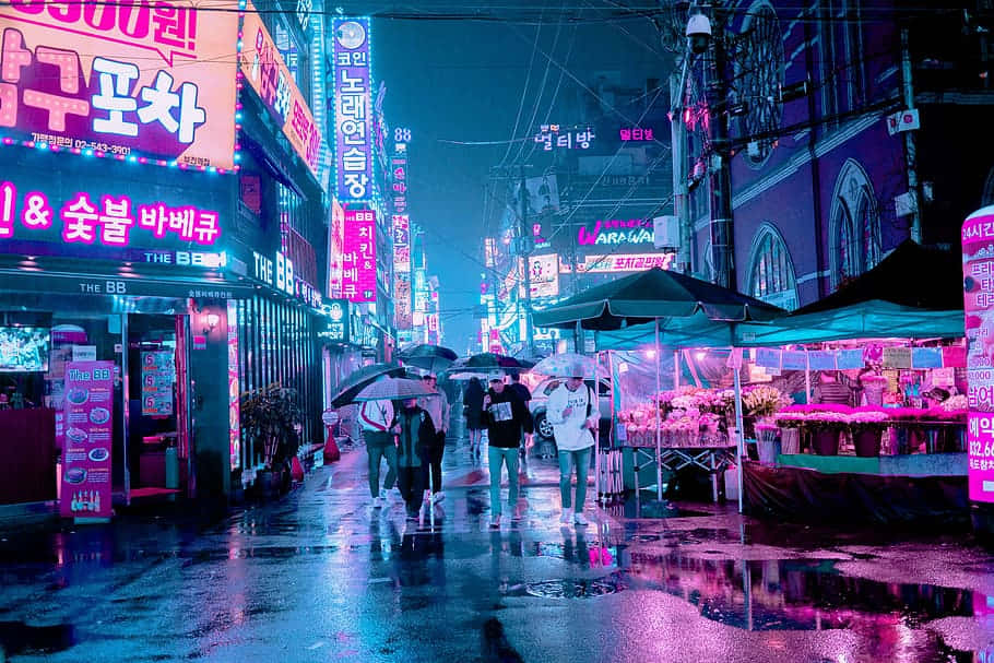 Seul Neon Pembe Şehir Duvar Kağıdı