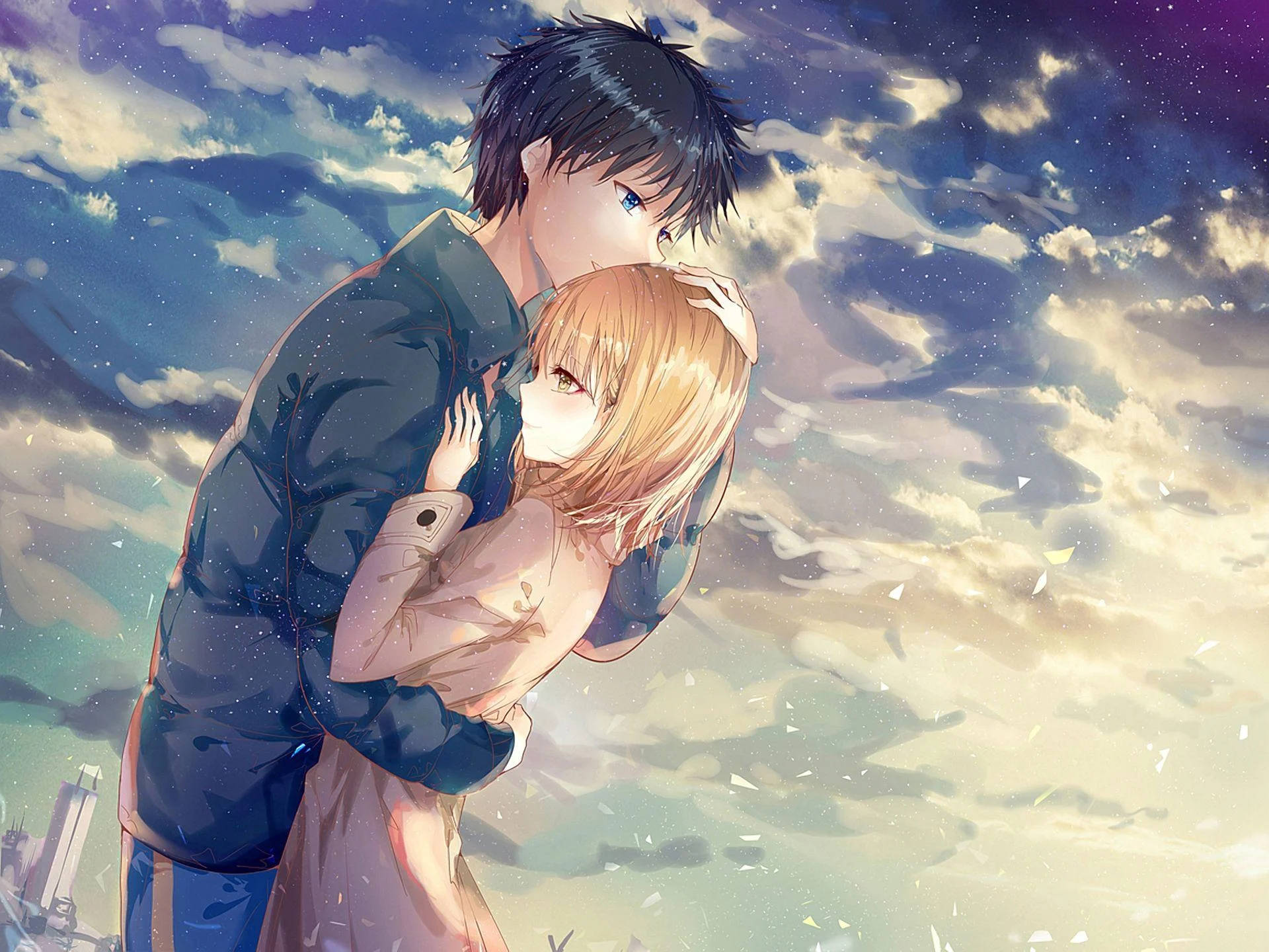 Sevgililer Anime Kucaklaşması Duvar Kağıdı